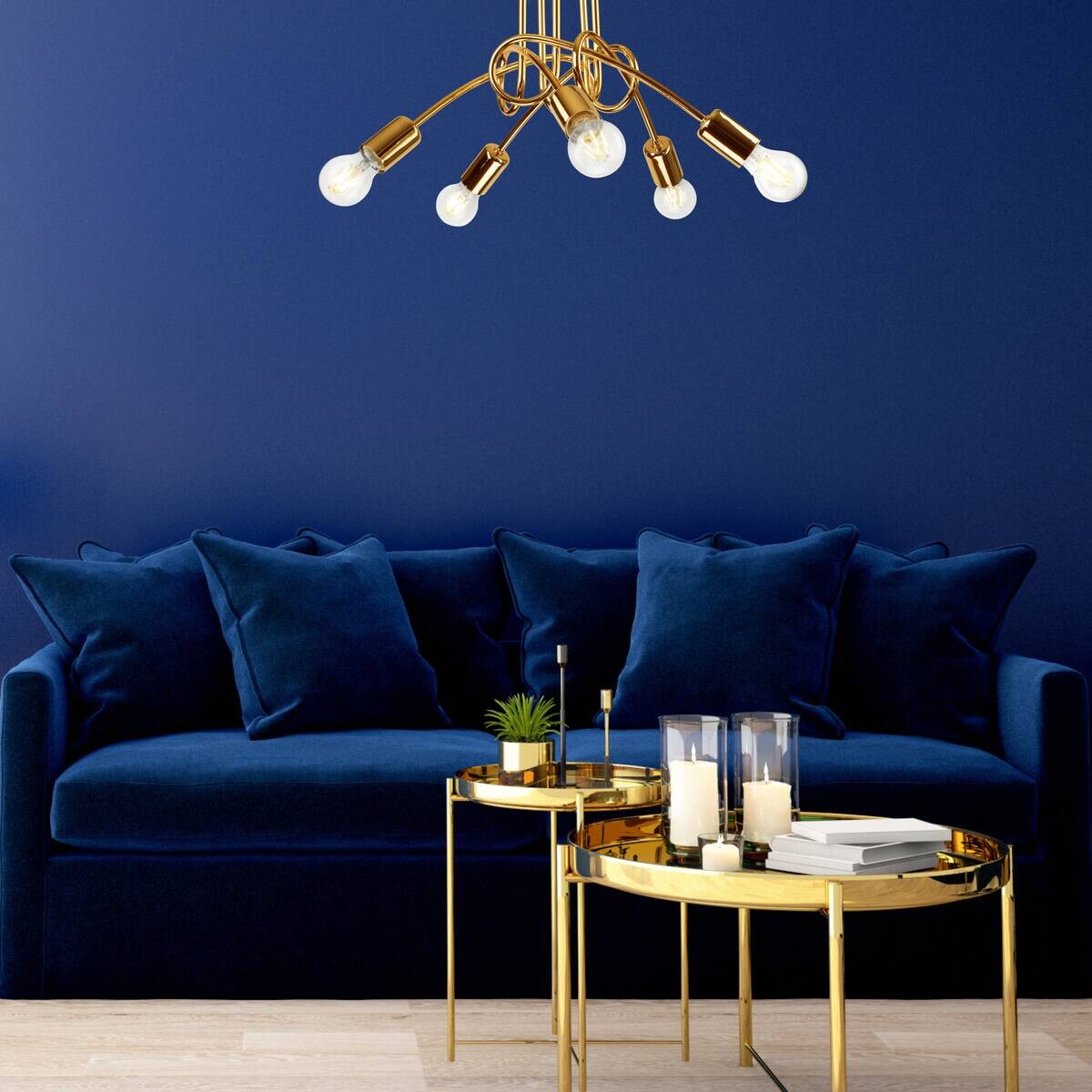 Lamkur Deckenleuchte CAMILLA 36823 gold Stahl H/L: ca. 30x46 cm E27 5 Brennstellen