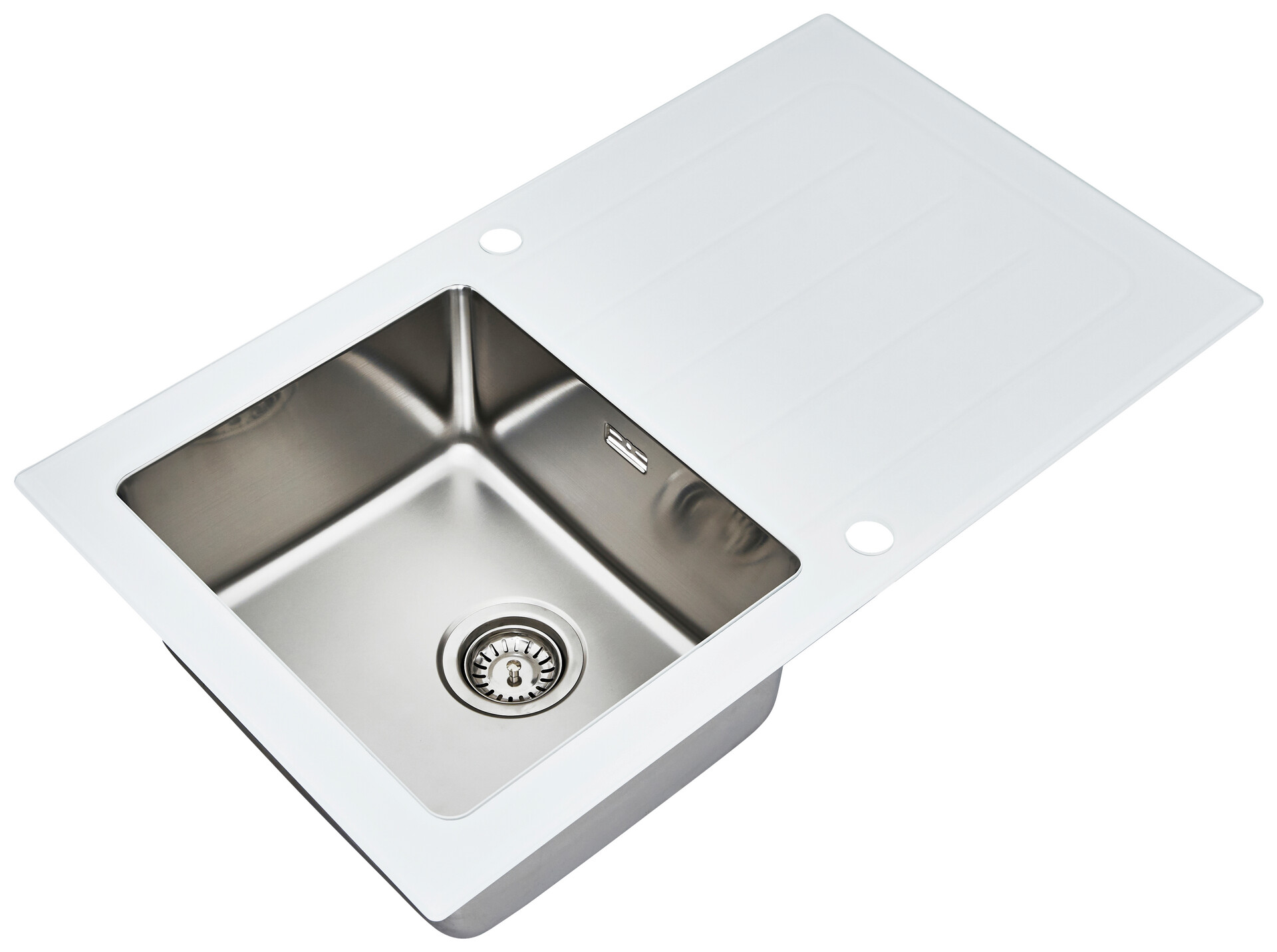 Respekta Einbauspüle New York 86 x 50 W weiß Glas Edelstahl B/H/T: ca. 86x21x50 cm