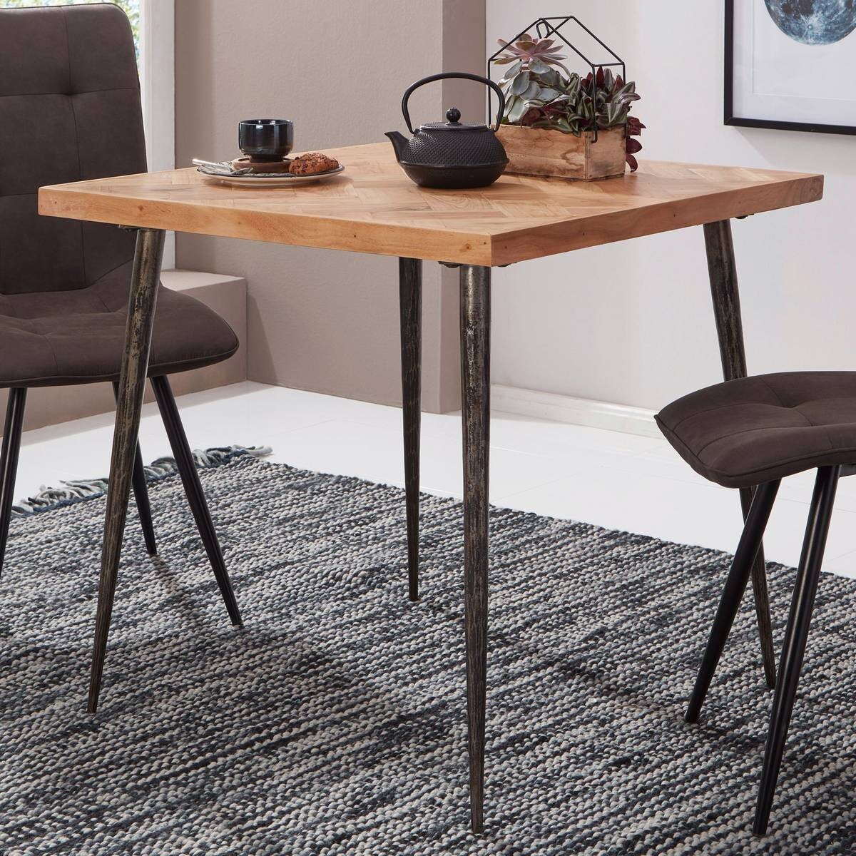 Esstisch natur schwarz pulverbeschichtet B/H/T: ca. 80x72x80 cm