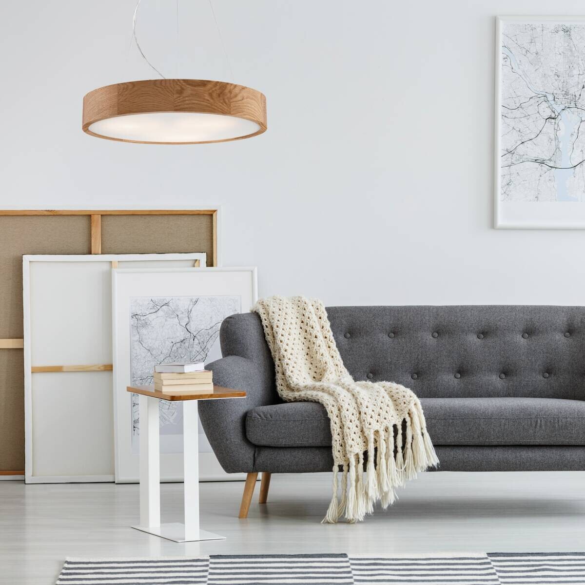 Lamkur Deckenleuchte Eveline Eiche Holz Glas H/L: ca. 80x47 cm E27 3 Brennstellen