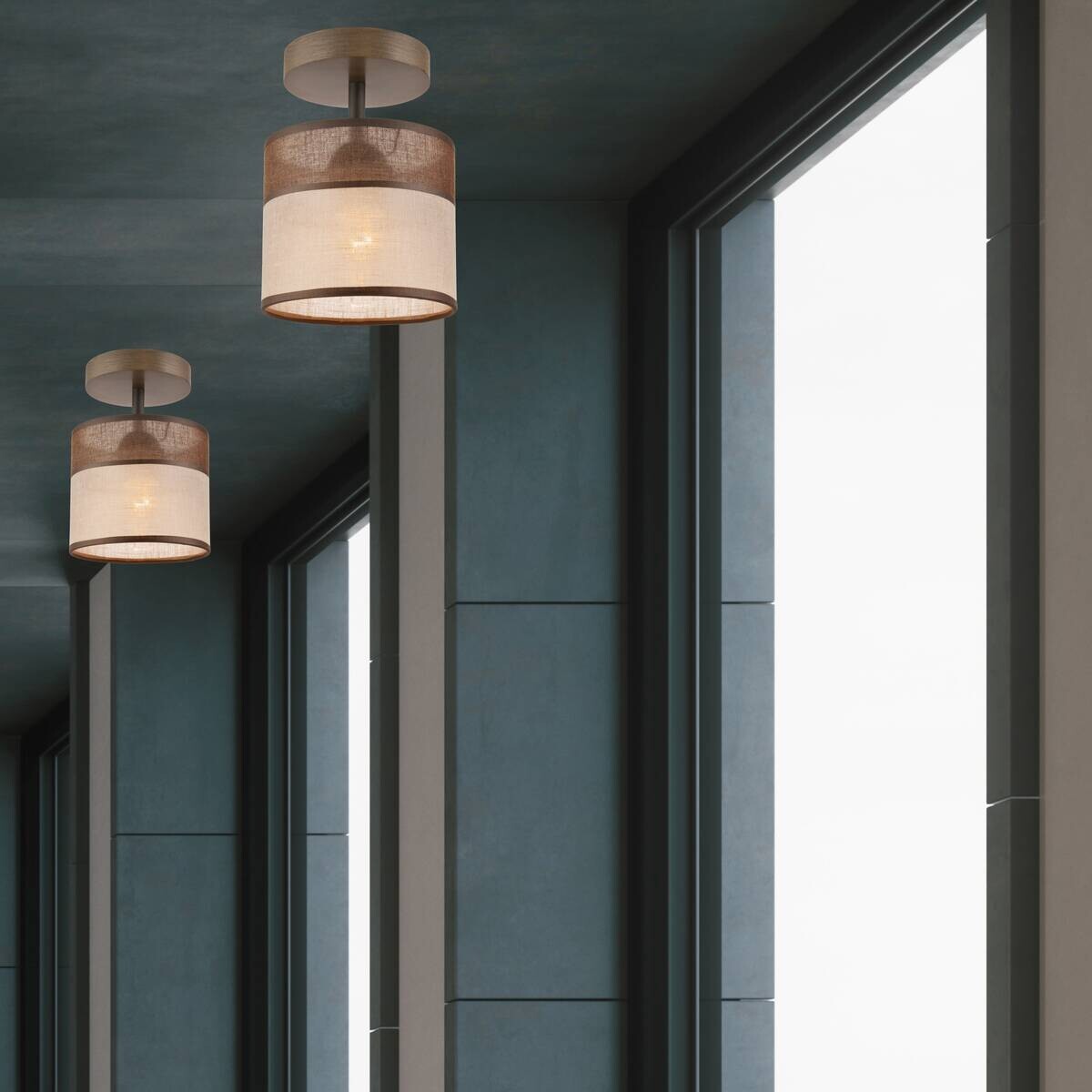 Lamkur Deckenleuchte Andrea natur Stahl Stoff Holz H/L: ca. 25x16 cm E27 1 Brennstellen