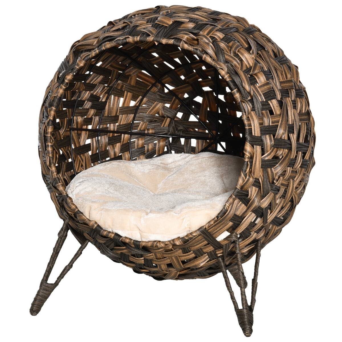 PawHut Katzenhaus braun Rattan B/H/L: ca. 46x58x54 cm