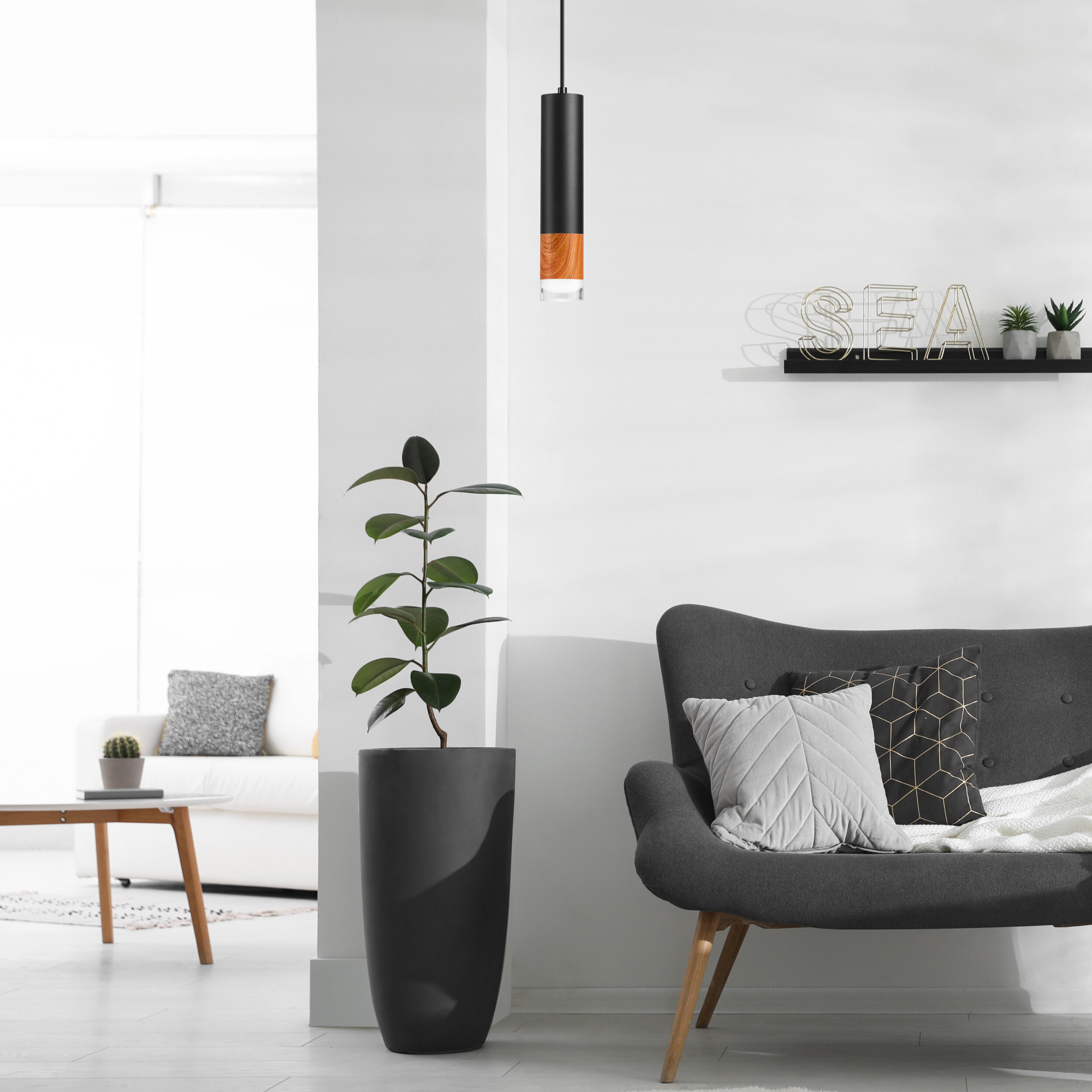 Lamkur Pendelleuchte schwarz Glas Stahl B/H/L: ca. 8x105x8 cm GU10 1 Brennstellen