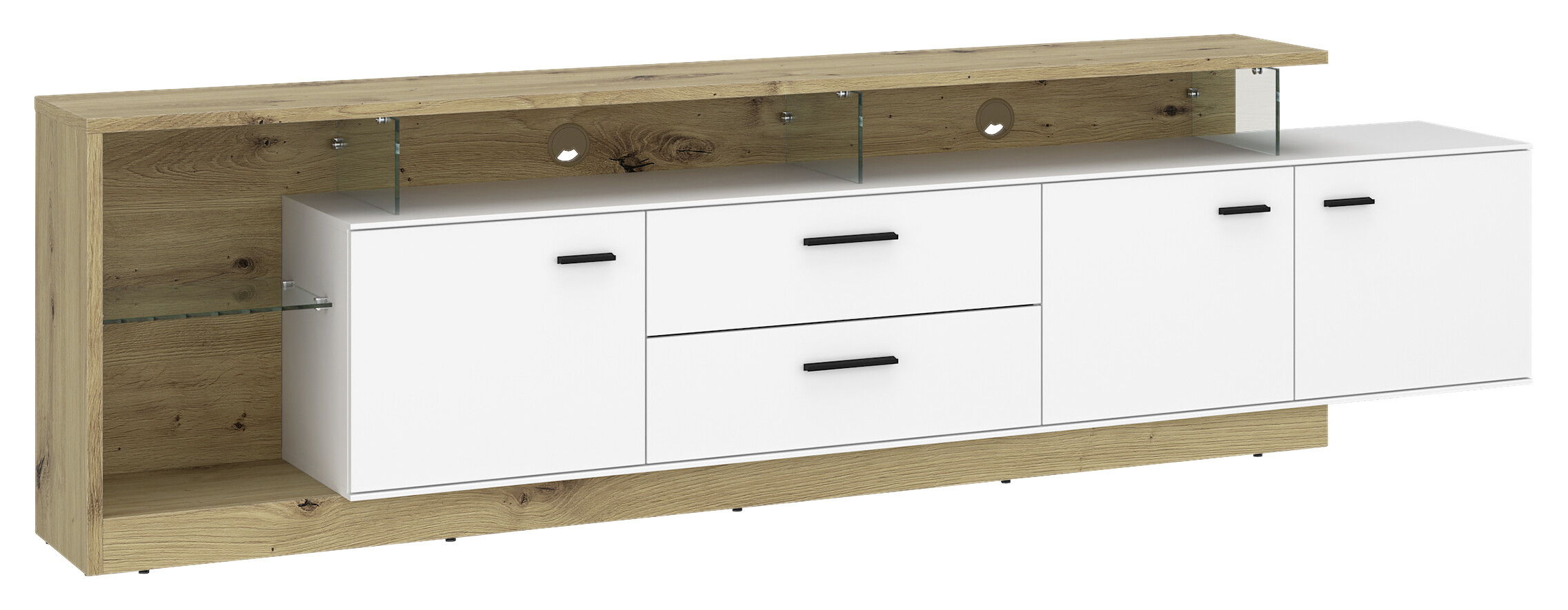 TV-Lowboard Covelo Eiche Artisan Oak Nachbildung weiß B/H/T: ca. 236x66x40 cm