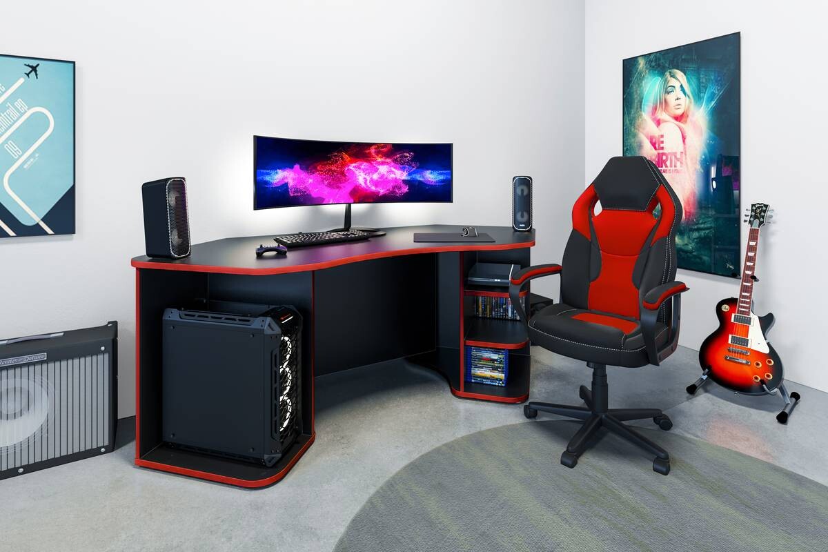 Schreibtisch THANATOS anthrazit rot B/H/T: ca. 198x76x85 cm