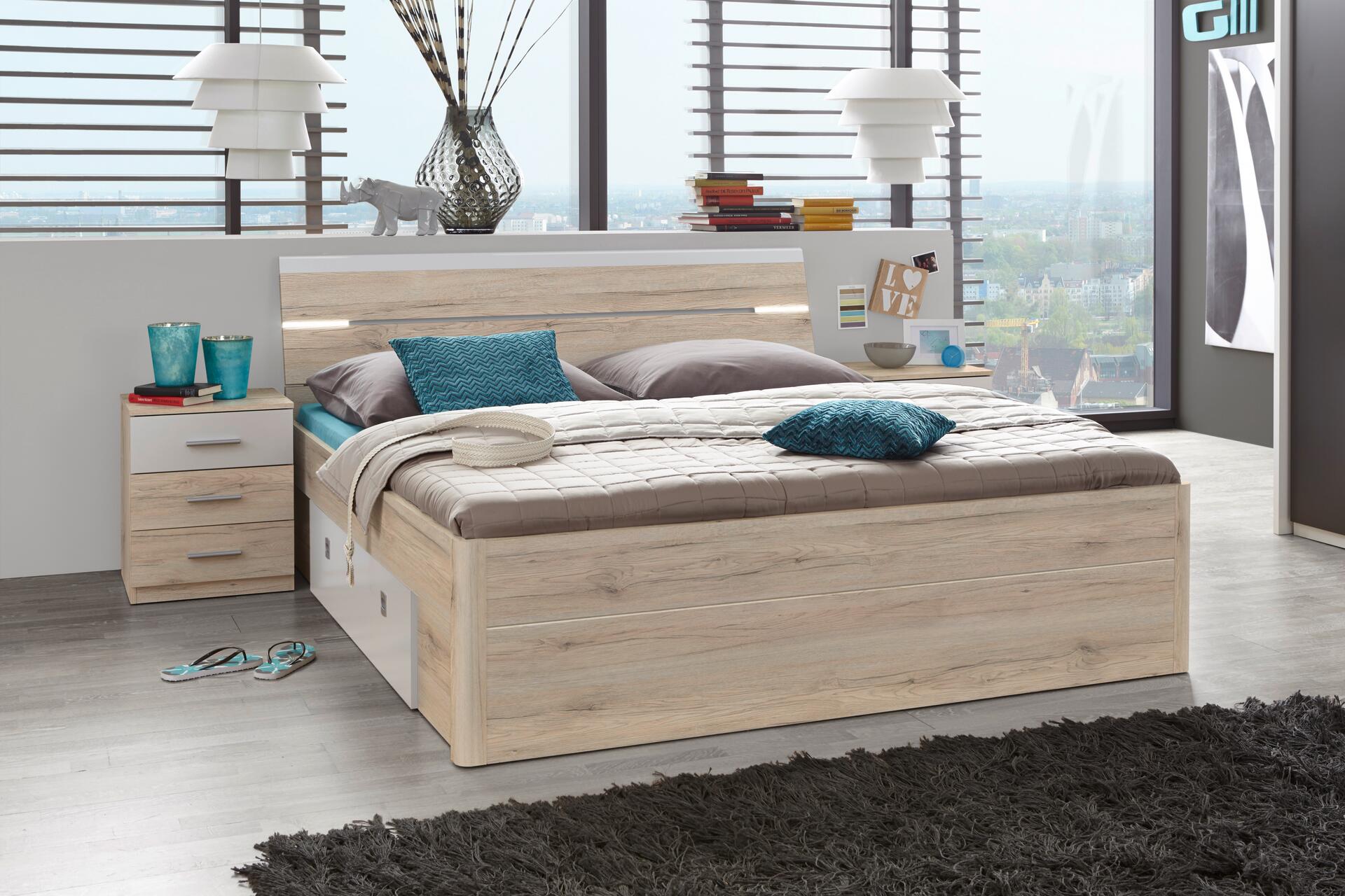 Bettanlage Mars Eiche San-Remo Nachbildung weiß B/H/T: ca. 185x197x205 cm Liegefläche B/L: ca. 180x200 cm