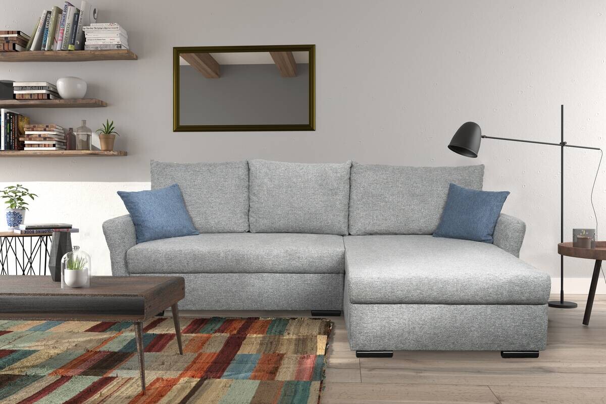 Ecksofa mit Bettfunktion und Bettkasten grau Webstoff B/H/T: ca. 218x90x168 cm Ecksofa mit Bettfunktion und Bettkasten grau Webstoff B/H/T: ca. 218x90x168 cm