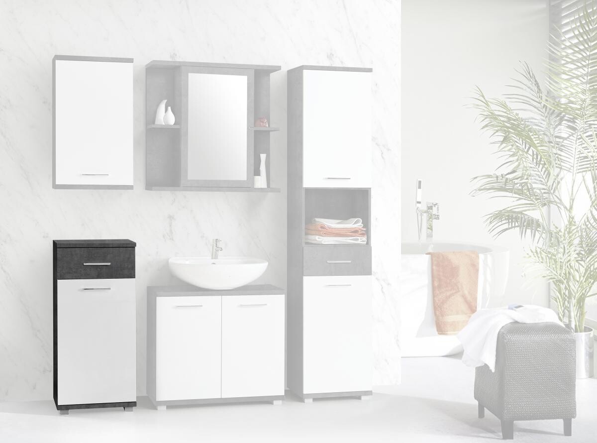 Badkommode Beton dunkel Optik weiß Hochglanz B/H/T: ca. 40,2x87,6x28,9 cm Badkommode Beton dunkel Optik weiß Hochglanz B/H/T: ca. 40,2x87,6x28,9 cm