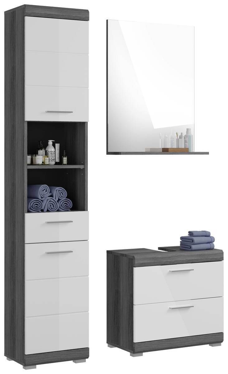 Badezimmer-Set Scout Rauchsilber Nachbildung weiß Hochglanz B/H/T: ca. 112x191x34 cm Badezimmer-Set Scout Rauchsilber Nachbildung weiß Hochglanz B/H/T: ca. 112x191x34 cm