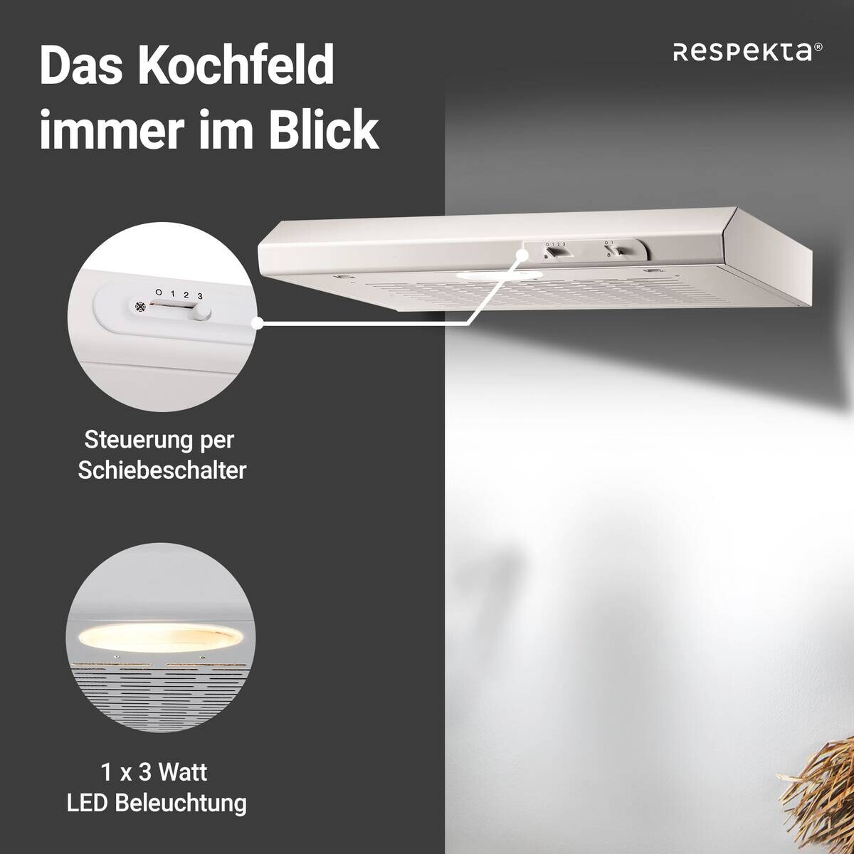 Respekta Dunstabzugshaube DH620WL weiß Edelstahl B/H/T: ca. 60x7,6x47 cm