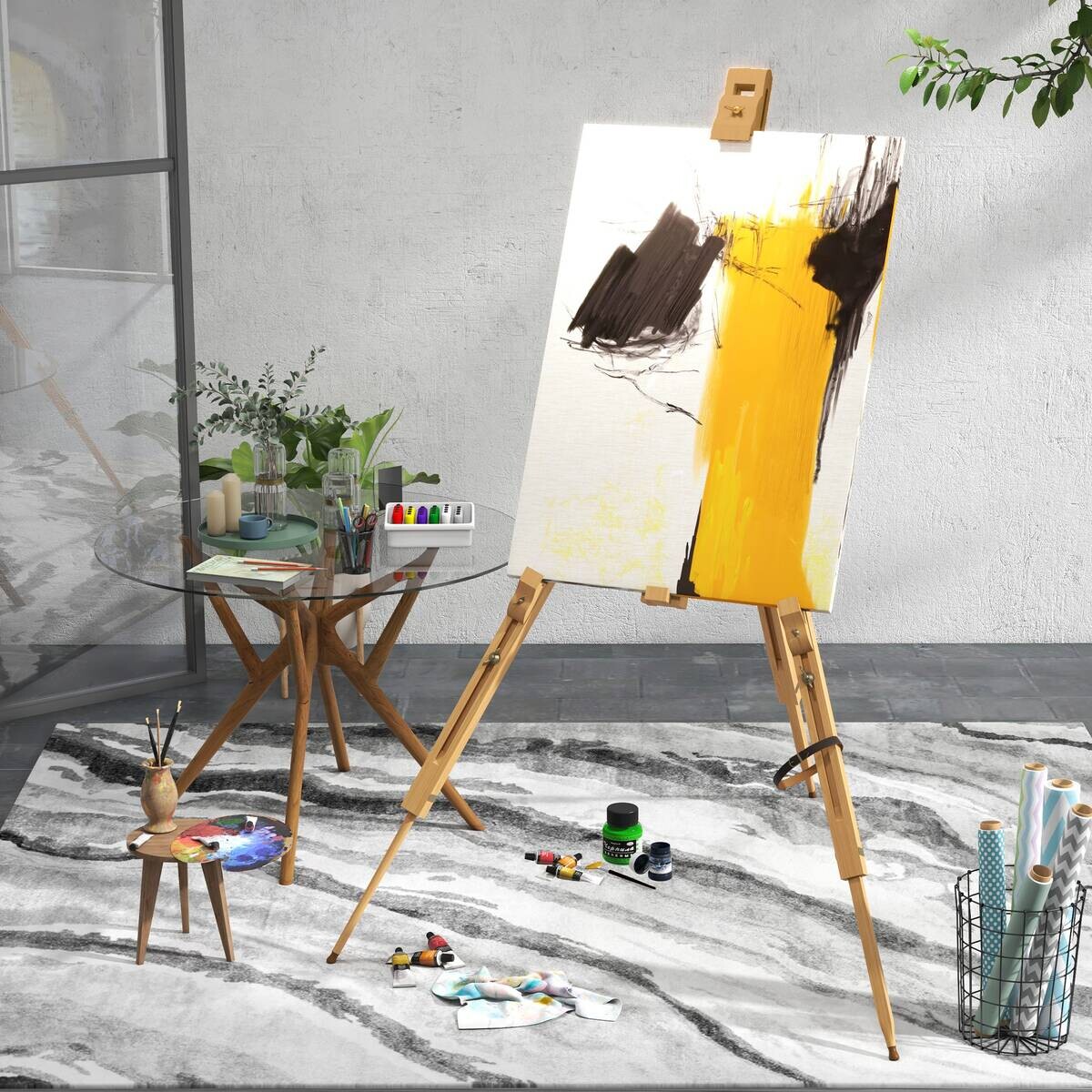 Vinsetto Staffelei natur Buche B/H/L: ca. 84x93x183 cm