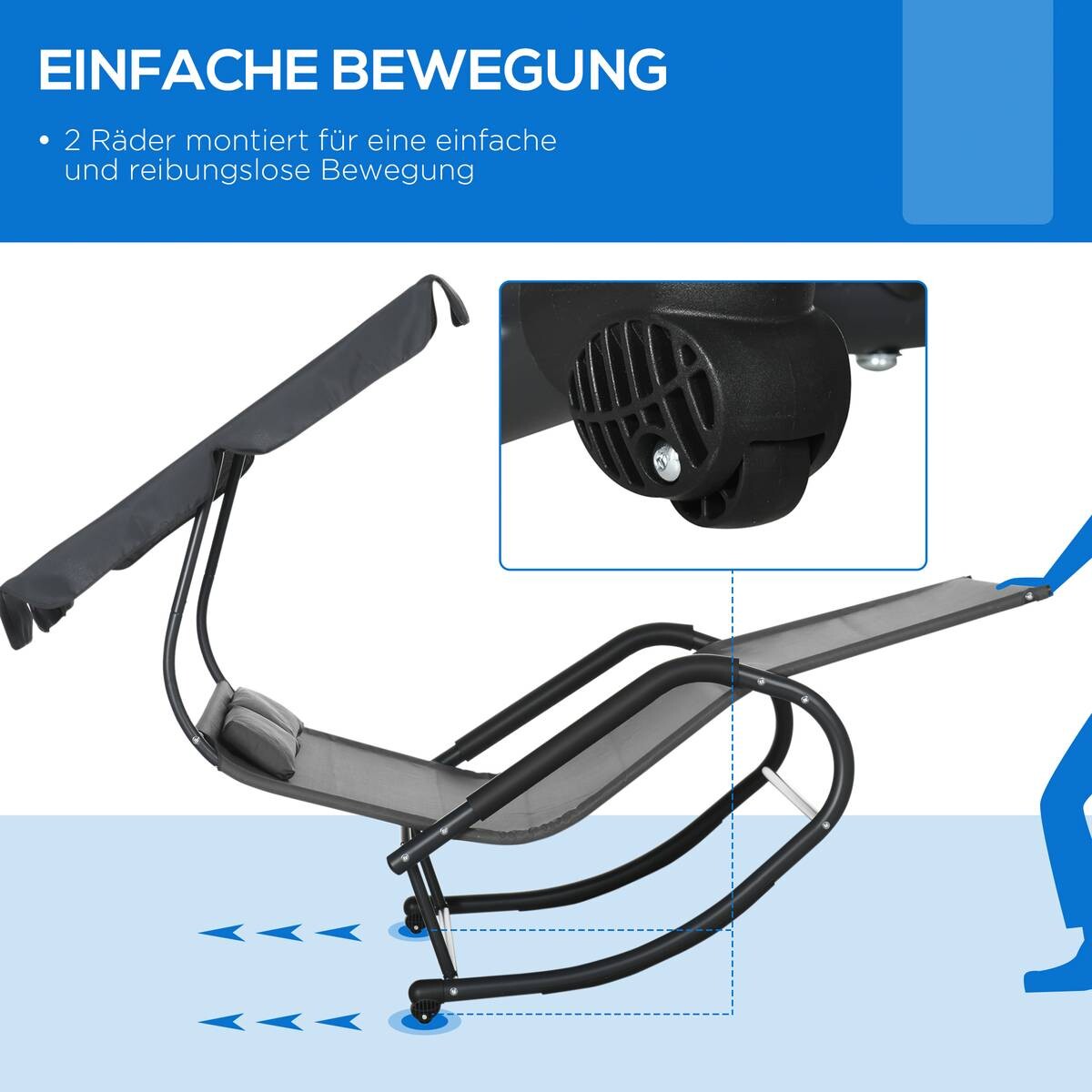 Outsunny Doppel-Sonnenliege dunkelgrau Schaumstoff B/H/L: ca. 139x140x200 cm