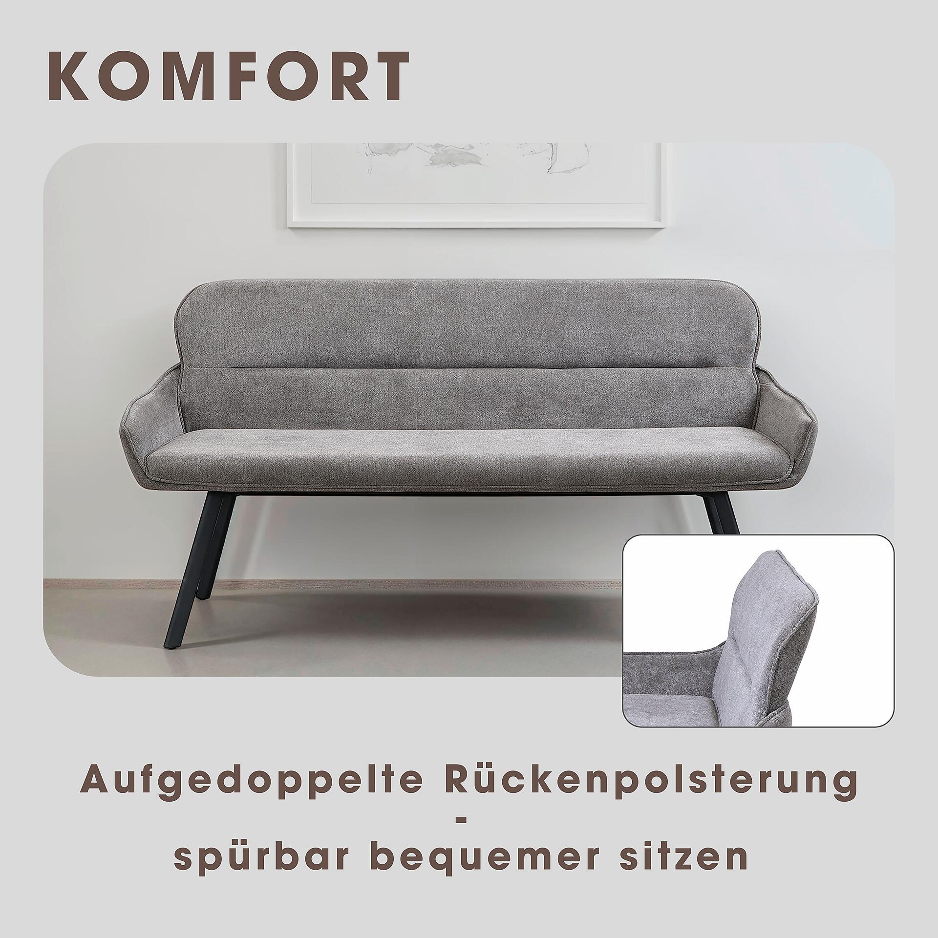 Sitzbank RICO schwarz grau Metall Stoff B/H/T: ca. 160x90x62 cm