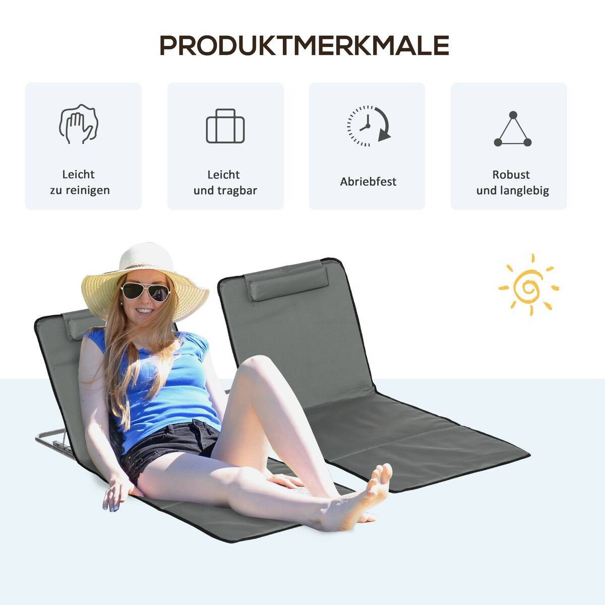 Outsunny Strandliege 2er Set grau Stahl B/H/L: ca. 53x35x124 cm