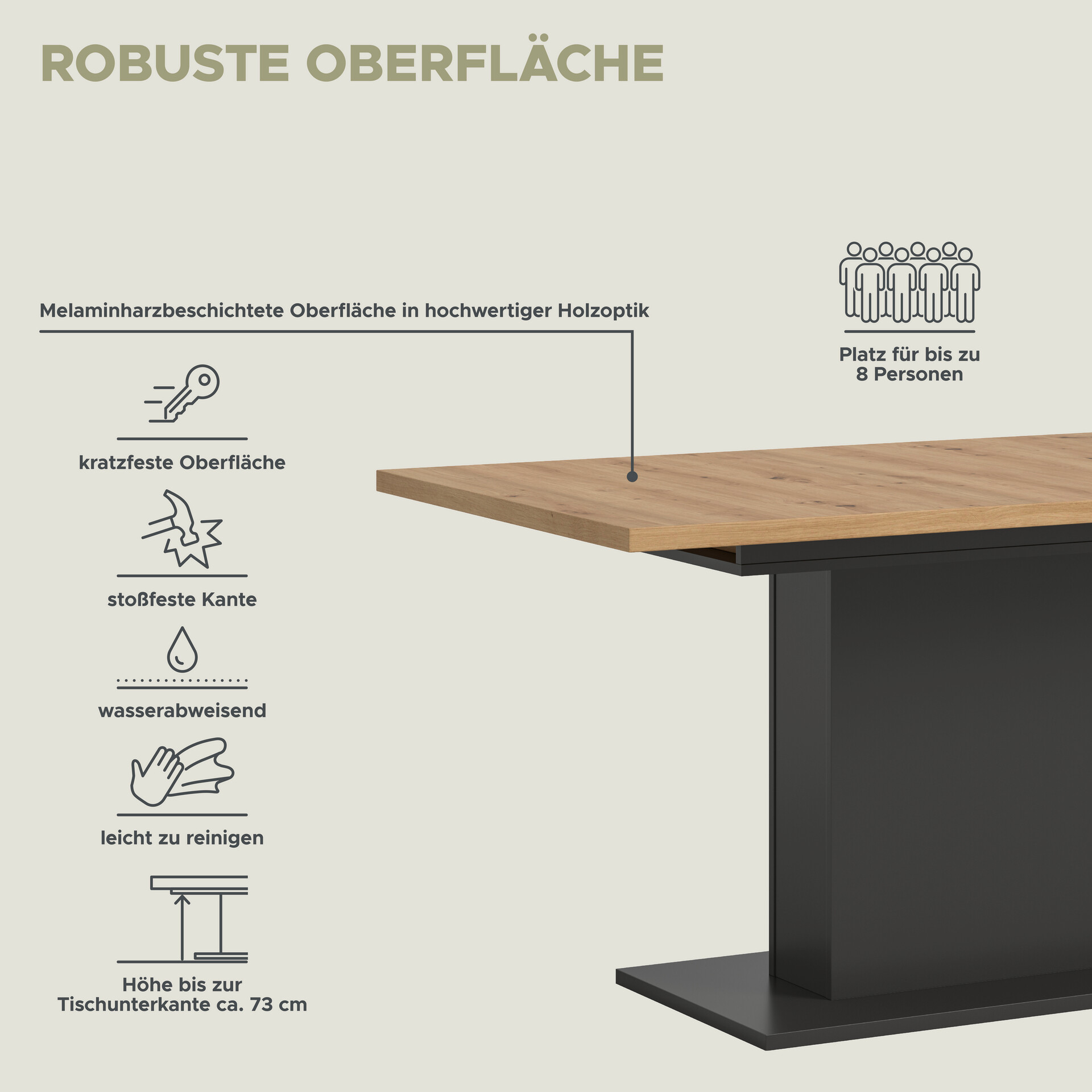 Esstisch MOTION grau Artisan Nachbildung B/H/T: ca. 150x76x90 cm