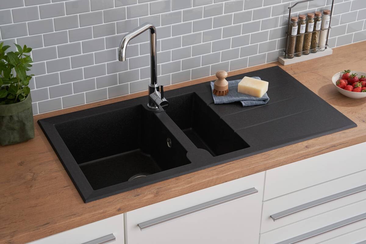 Respekta Einbauspüle Alineo 100 x 50 S schwarz Quarzolite B/H/T: ca. 100x21x50 cm