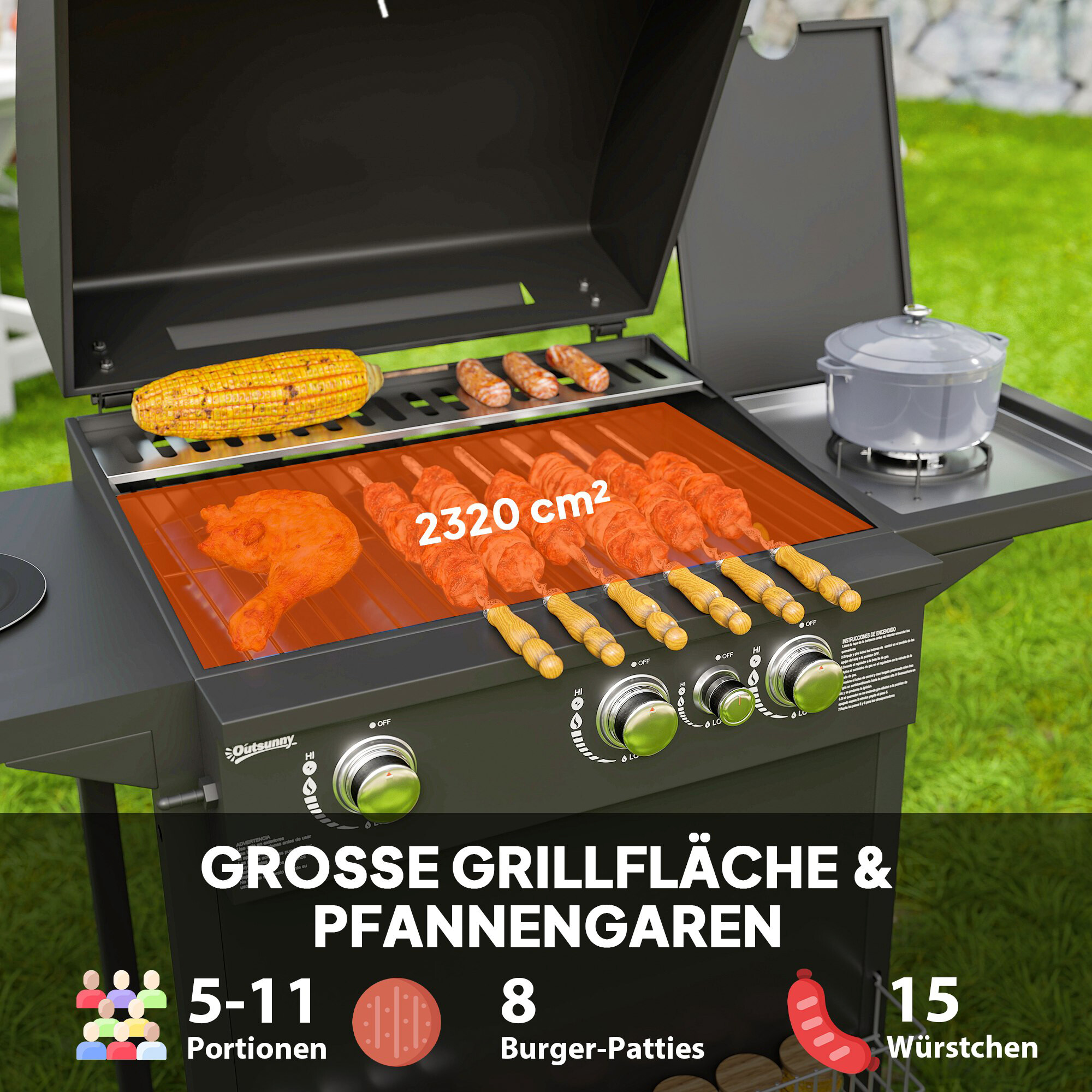 Outsunny Gasgrill Kunststoff B/H/L: ca. 57x98x123 cm