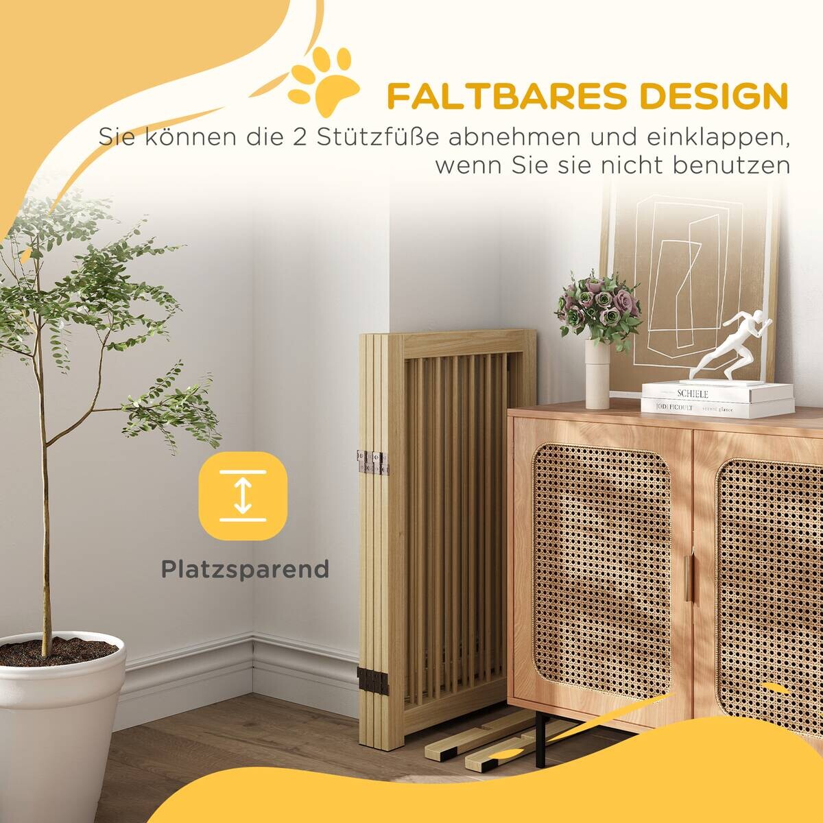 PawHut Schutzgitter natur Kiefer B/H/L: ca. 36x91x220 cm