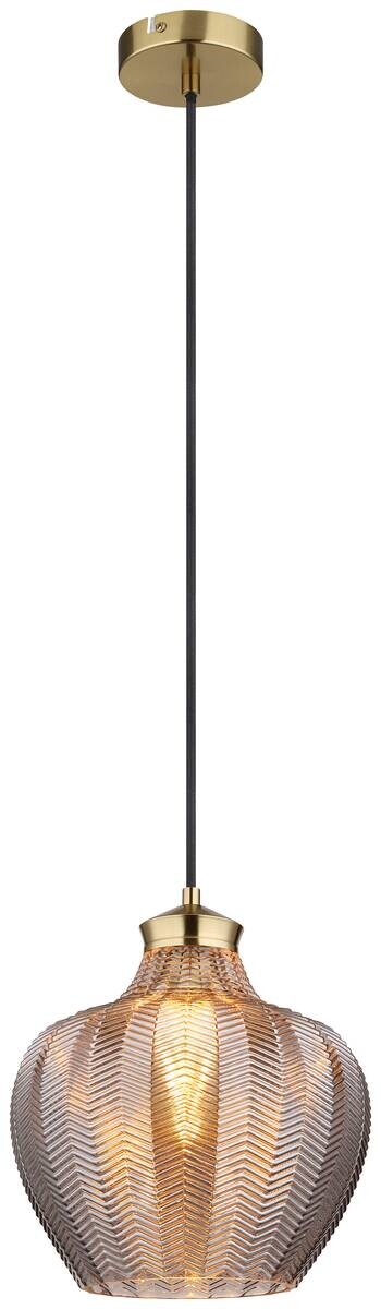GLOBO Pendelleuchte gold schwarz Rauch Metall Textil Glas H/D: ca. 120x25 cm E27 1 Brennstellen