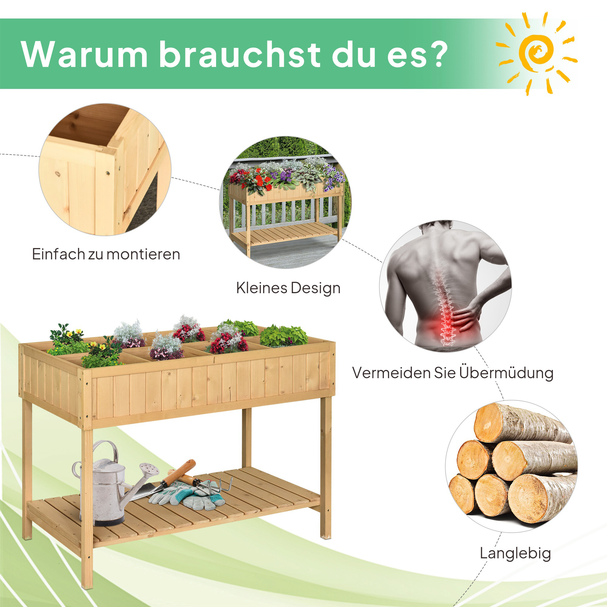 Outsunny Hochbeet Holzoptik B/H/L: ca. 46x76x110 cm