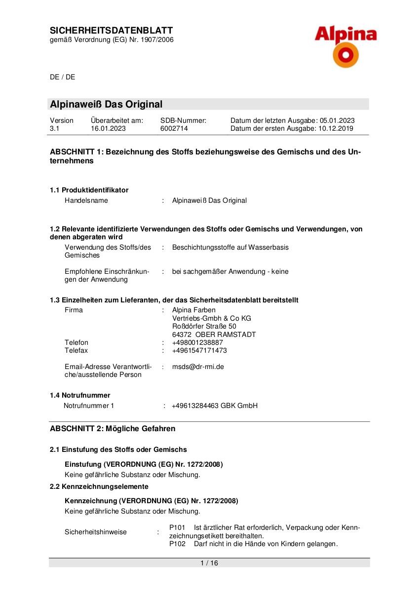 Alpina Raumfarbe SOS Innenfarbe weiß ca. 0,1 l