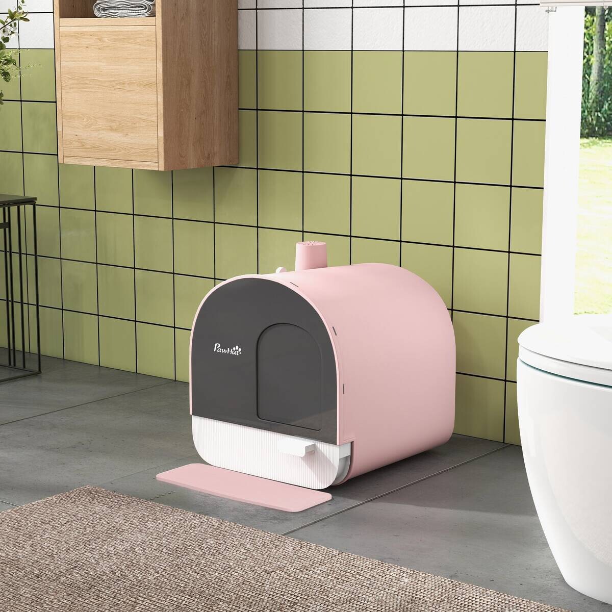 PawHut Katzentoilette rosa Kunststoff B/H/L: ca. 44x47x43 cm
