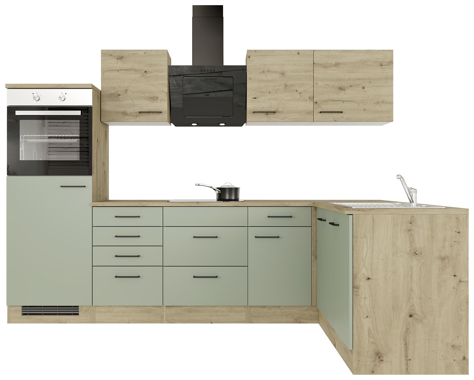 Winkelküche Cara grün matt B/H/T: ca. 280x200x60 cm