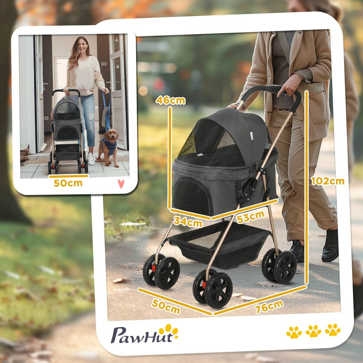 PawHut Hundewagen grau Stahl B/H/L: ca. 50x102x76 cm