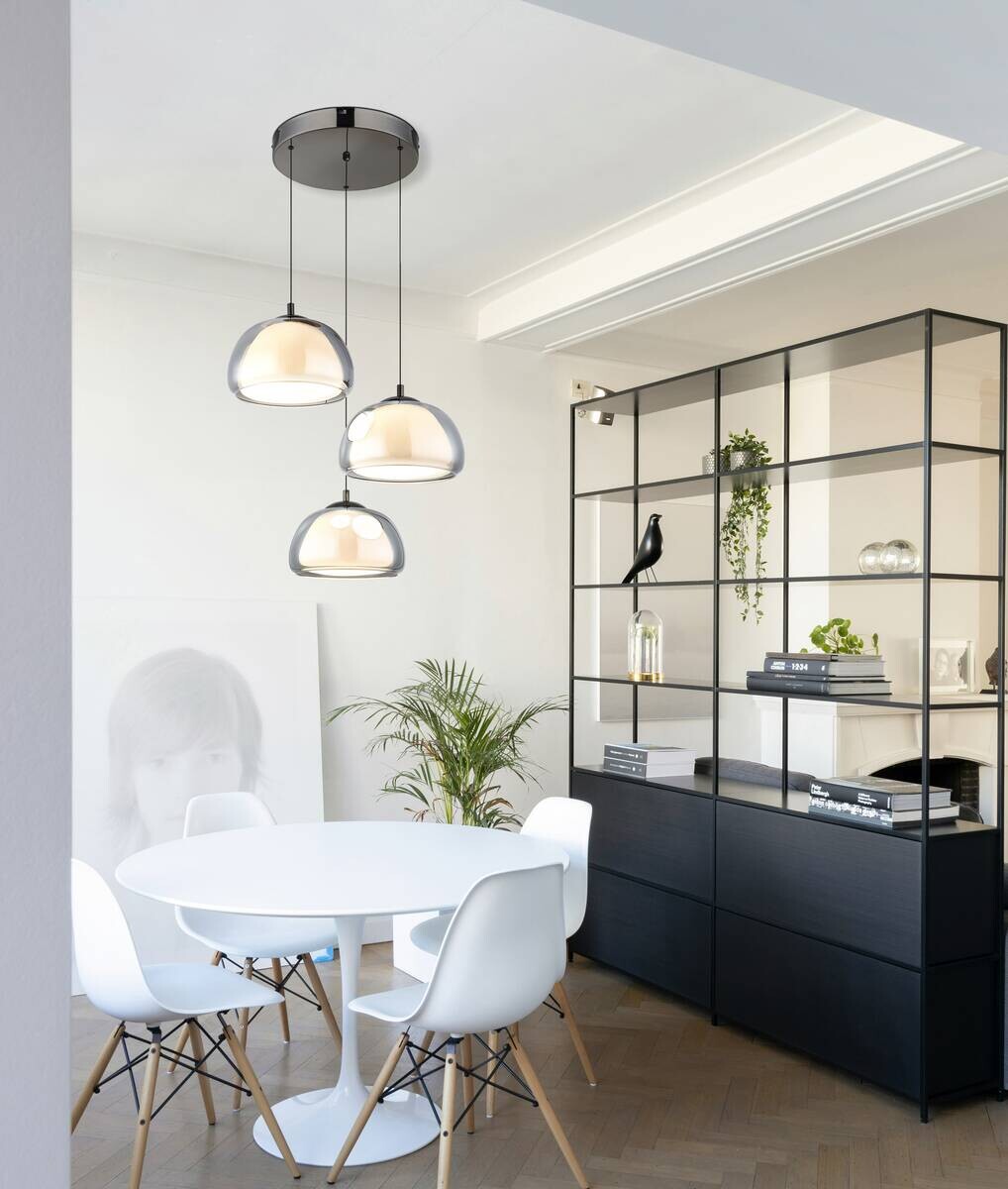 GLOBO Hängeleuchte Chrom schwarz Glas Metall B/H/L: ca. 53x25,5x57 cm