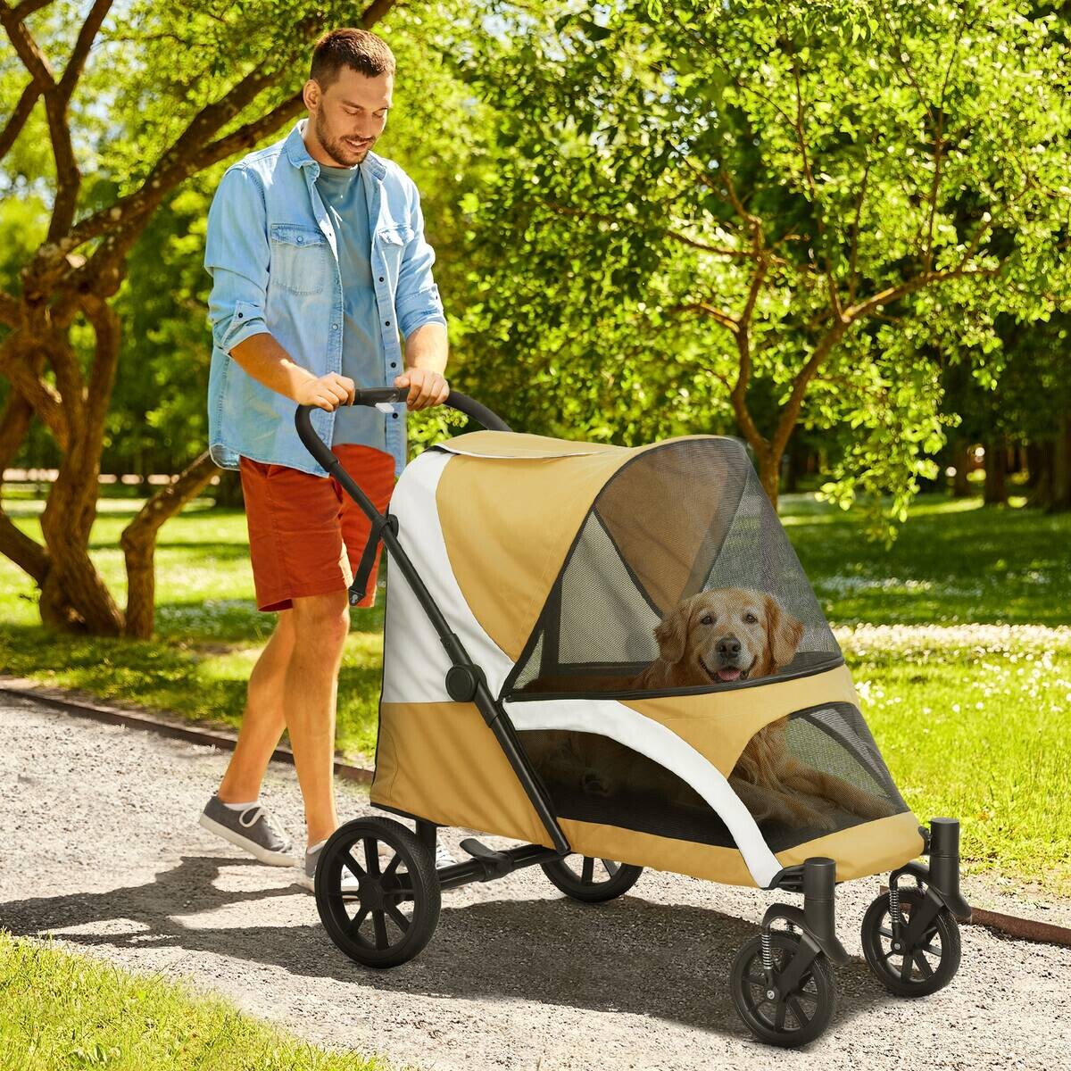 PawHut Hundewagen braun Stahl B/H/L: ca. 67x100x124 cm