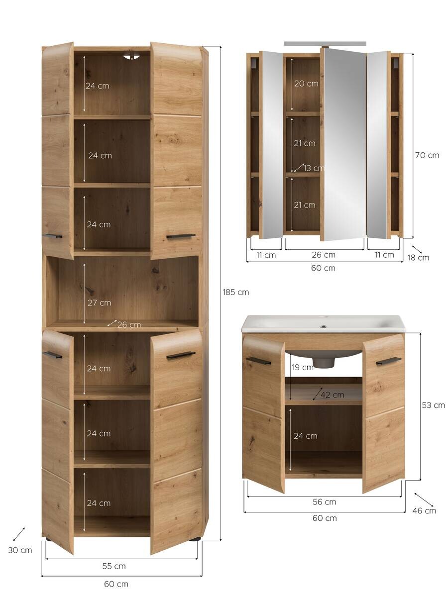 Badezimmer-Set Ice Artisan Oak Nachbildung B/H/T: ca. 135x185x46 cm