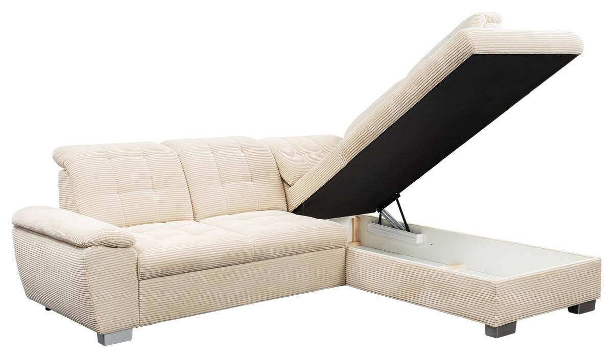 Ecksofa mit Bettfunktion und Bettkasten creme Microfaser B/T: ca. 216x260 cm