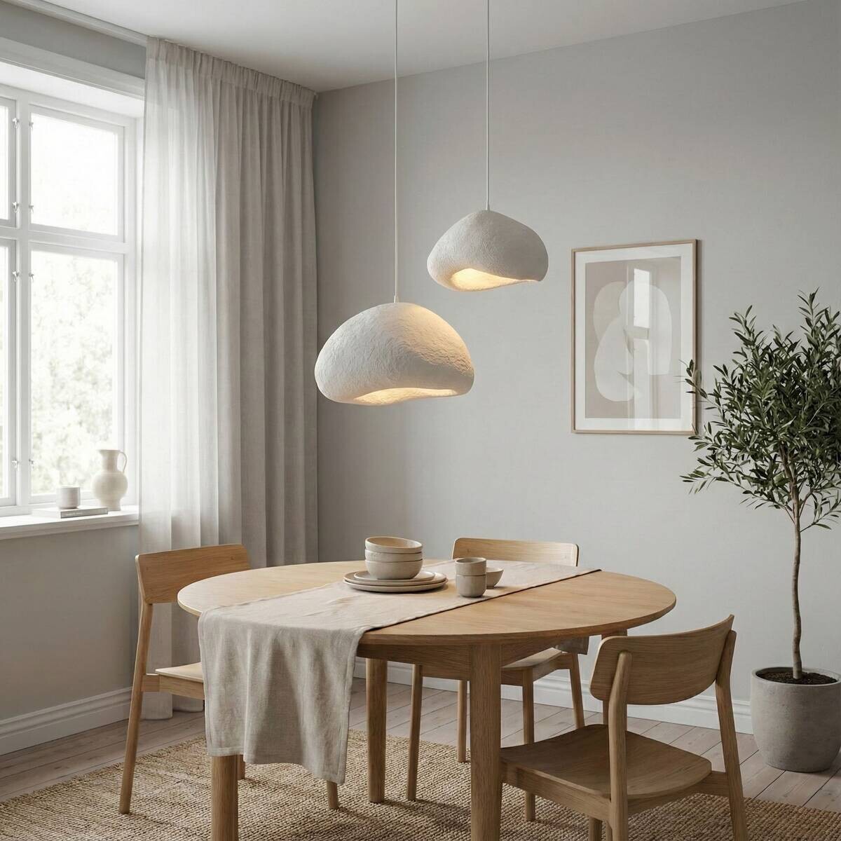 Opviq Pendelleuchte weiß Fiberglas Metall B/T/L: ca. 70x70x70 cm E27 2 Brennstellen