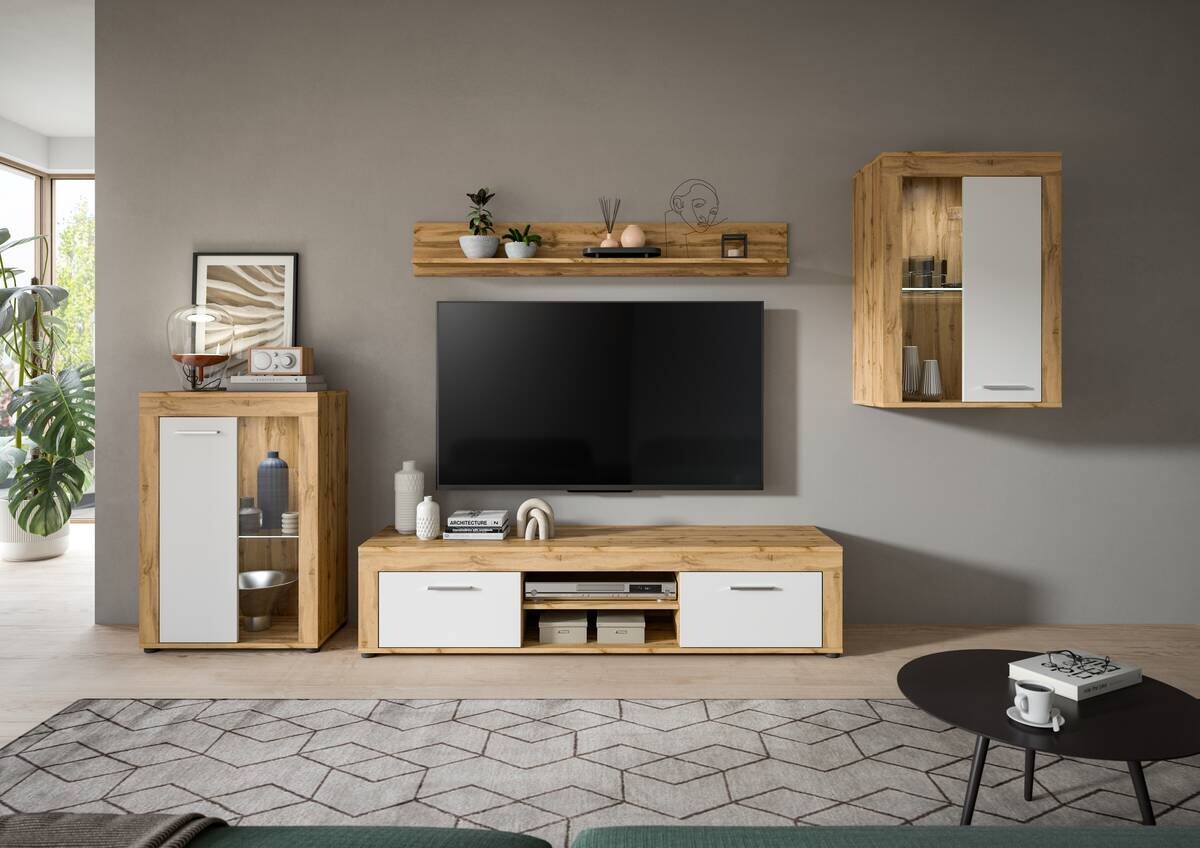 Wohnwand Jam Eiche Wotan Nachbildung weiß B/H/T: ca. 310x169x35 cm