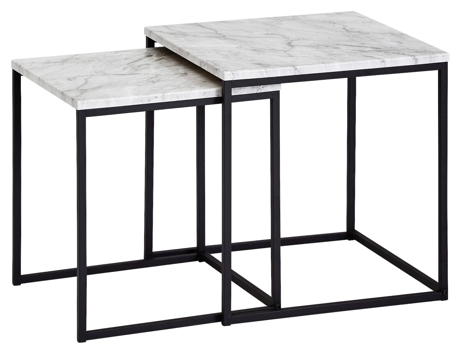 Beistelltisch 2er-Set. weiß Marmor Optik schwarz pulverbeschichtet MDF Stahl