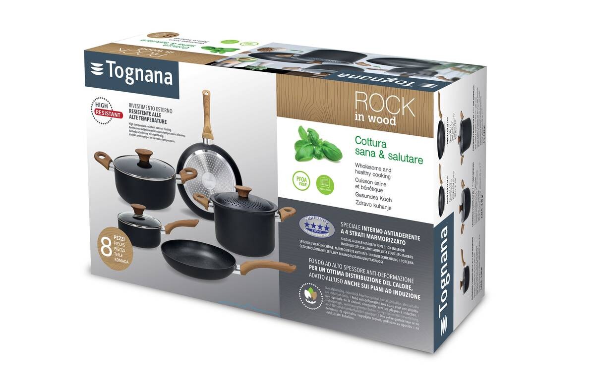 TOGNANA Topfset Grancucina Rock Wood schwarz Aluminium 8 tlg.