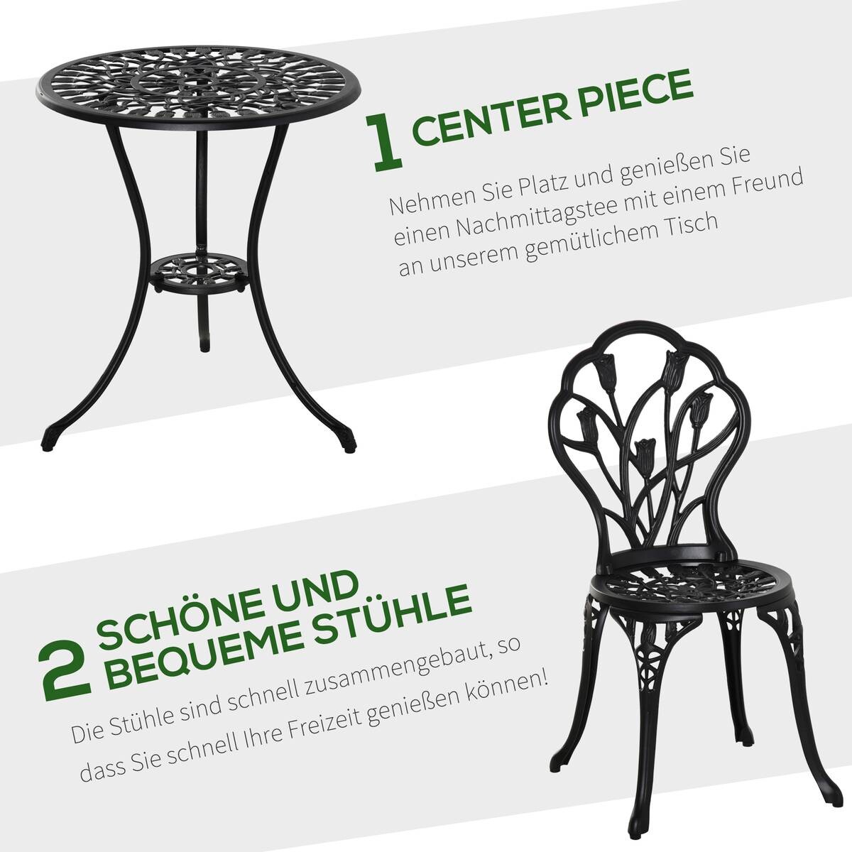 Outsunny Bistro-Set schwarz Aluminium B/H/L: ca. 60x67x60 cm