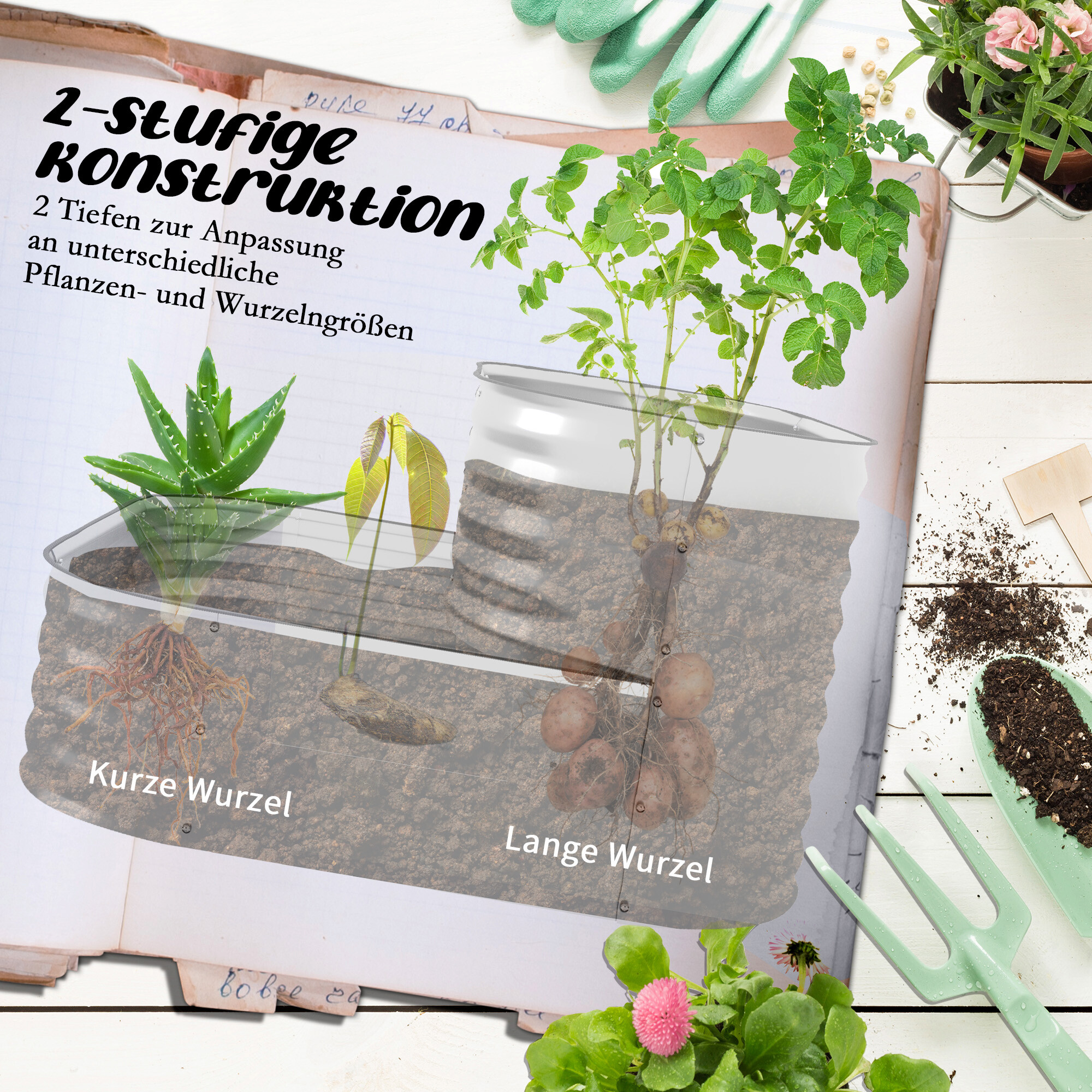 Outsunny Hochbeet silber Metall B/H/L: ca. 90x30x120 cm