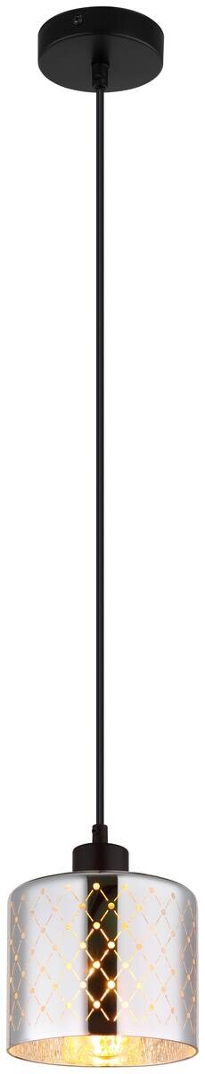 GLOBO Hängeleuchte Chrom klar mattschwarz Metall Glas PVC H/D: ca. 120x15 cm E27 1 Brennstellen