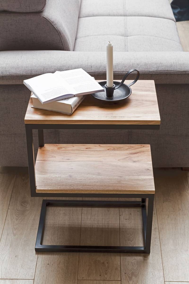 Beistelltisch natur schwarz pulverbeschichtet Akazie Metall B/H/T: ca. 45x60x30 cm