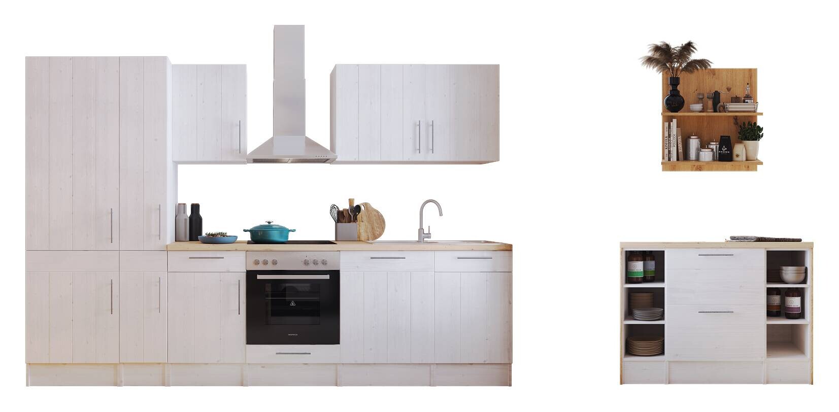 Respekta Inselküche Anton weiß Lärche Nachbildung B/H/T: ca. 310x211x60 cm