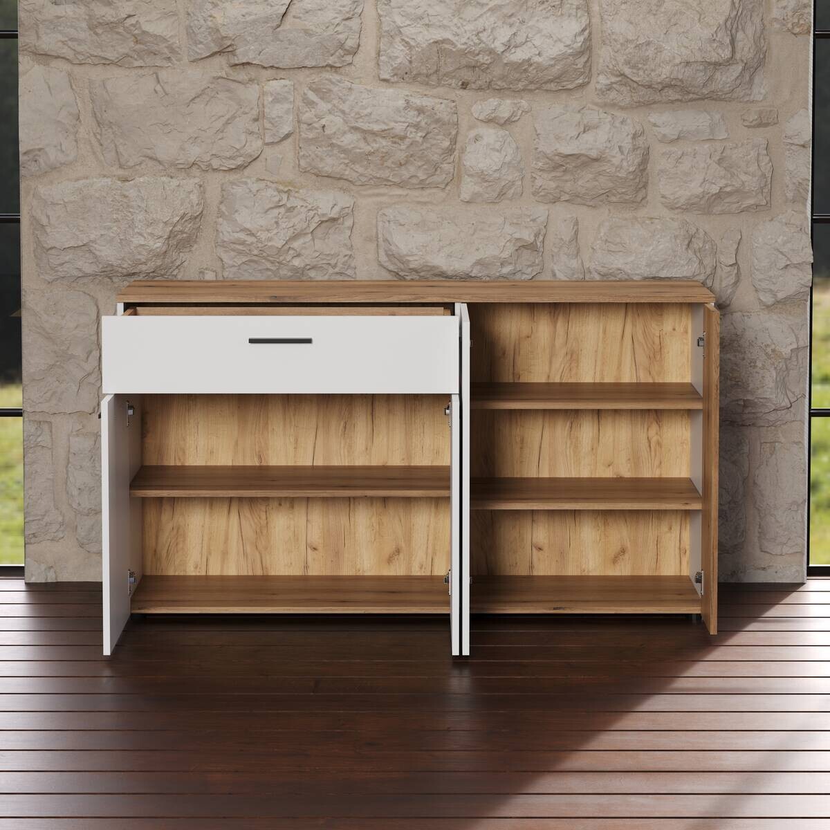 Sideboard Vitoria weiß Eiche Evoke Coast Nachbildung B/H/T: ca. 150x83x42 cm