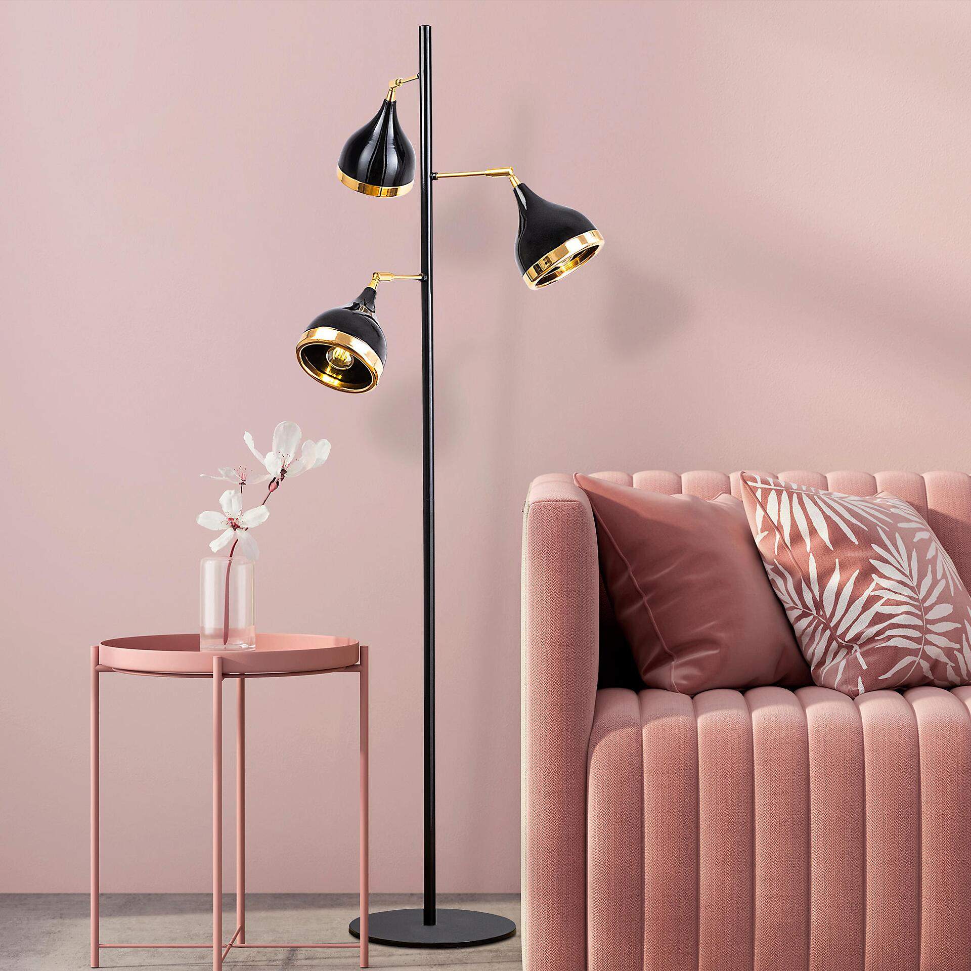 Opviq Stehleuchte schwarz gold B/H/T/L/D: ca. 52x163x52x52x52 cm E27 3 Brennstellen