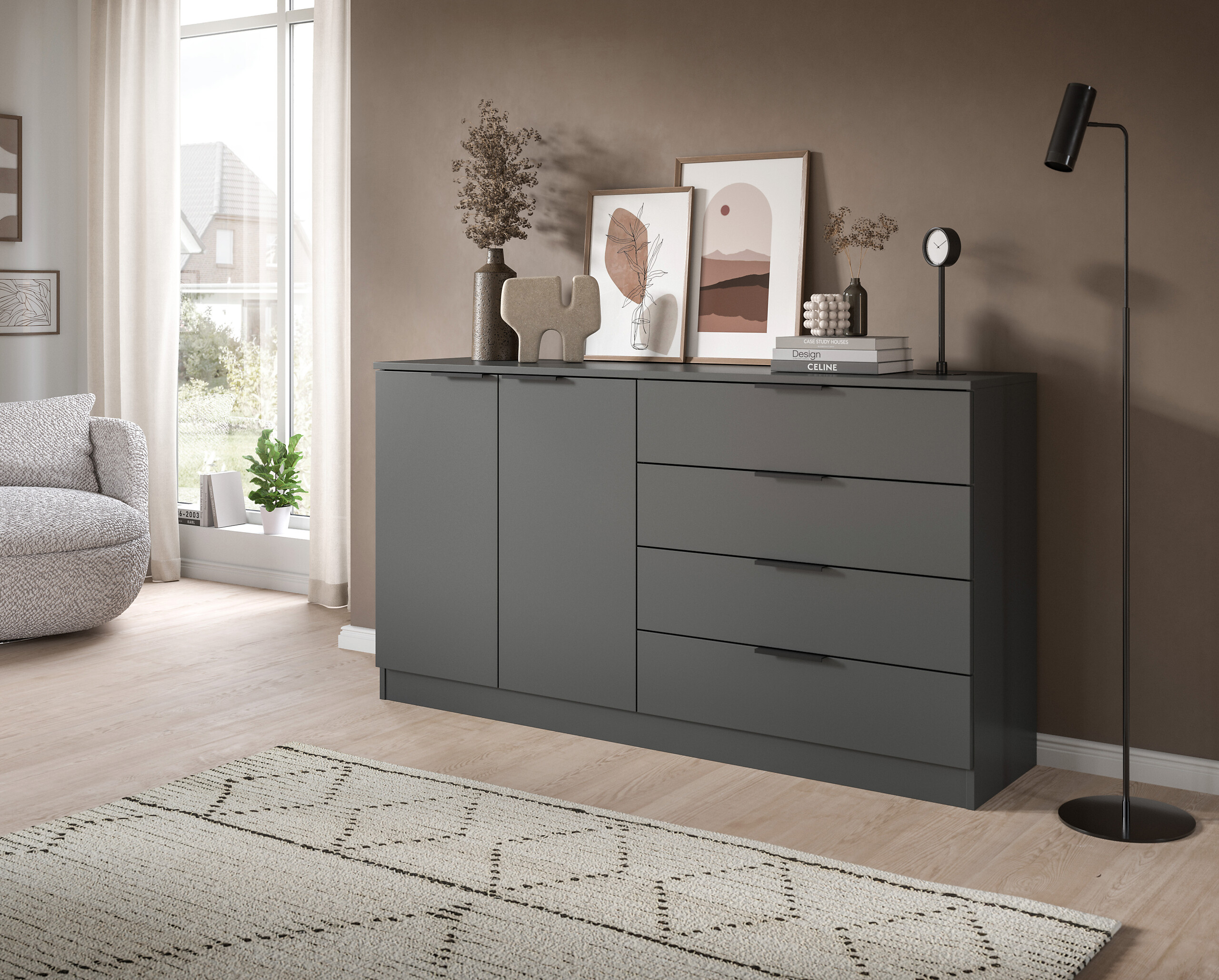 Kommode KOPENHAGEN anthrazit B/H/T: ca. 148x79x35 cm