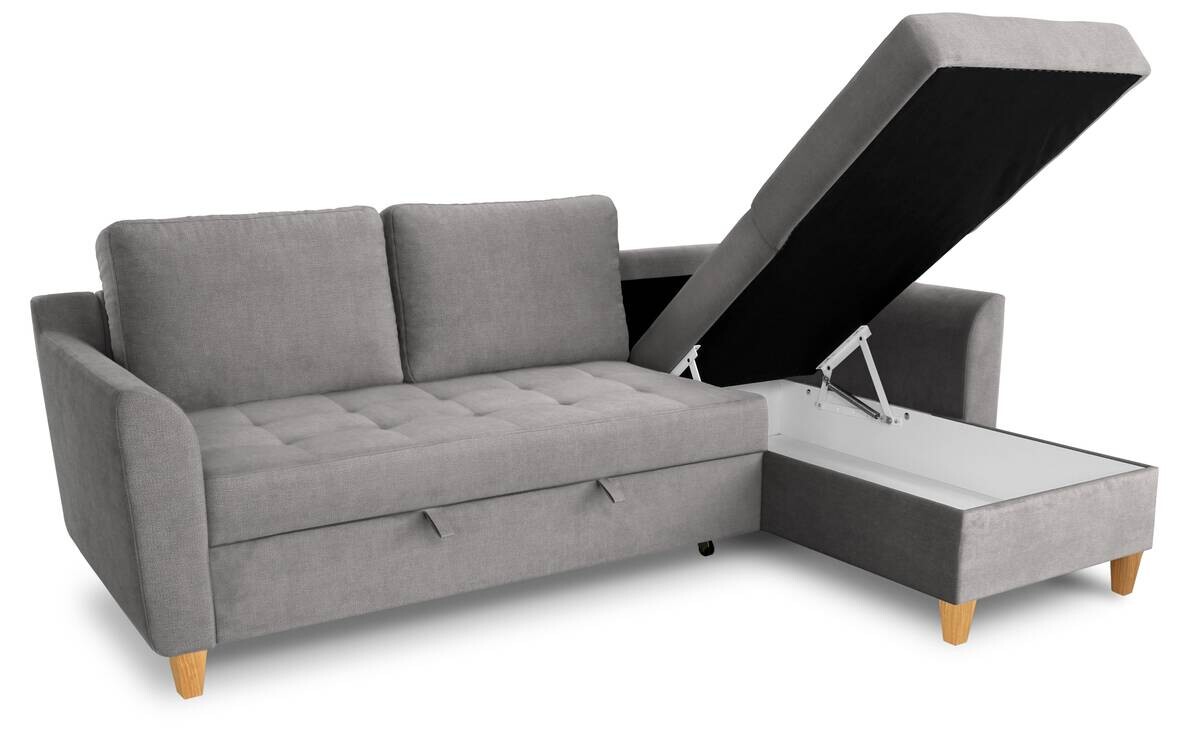Ecksofa mit Bettfunktion und Bettkasten Ashgrey Microfaser B/H/T: ca. 231x86x150 cm