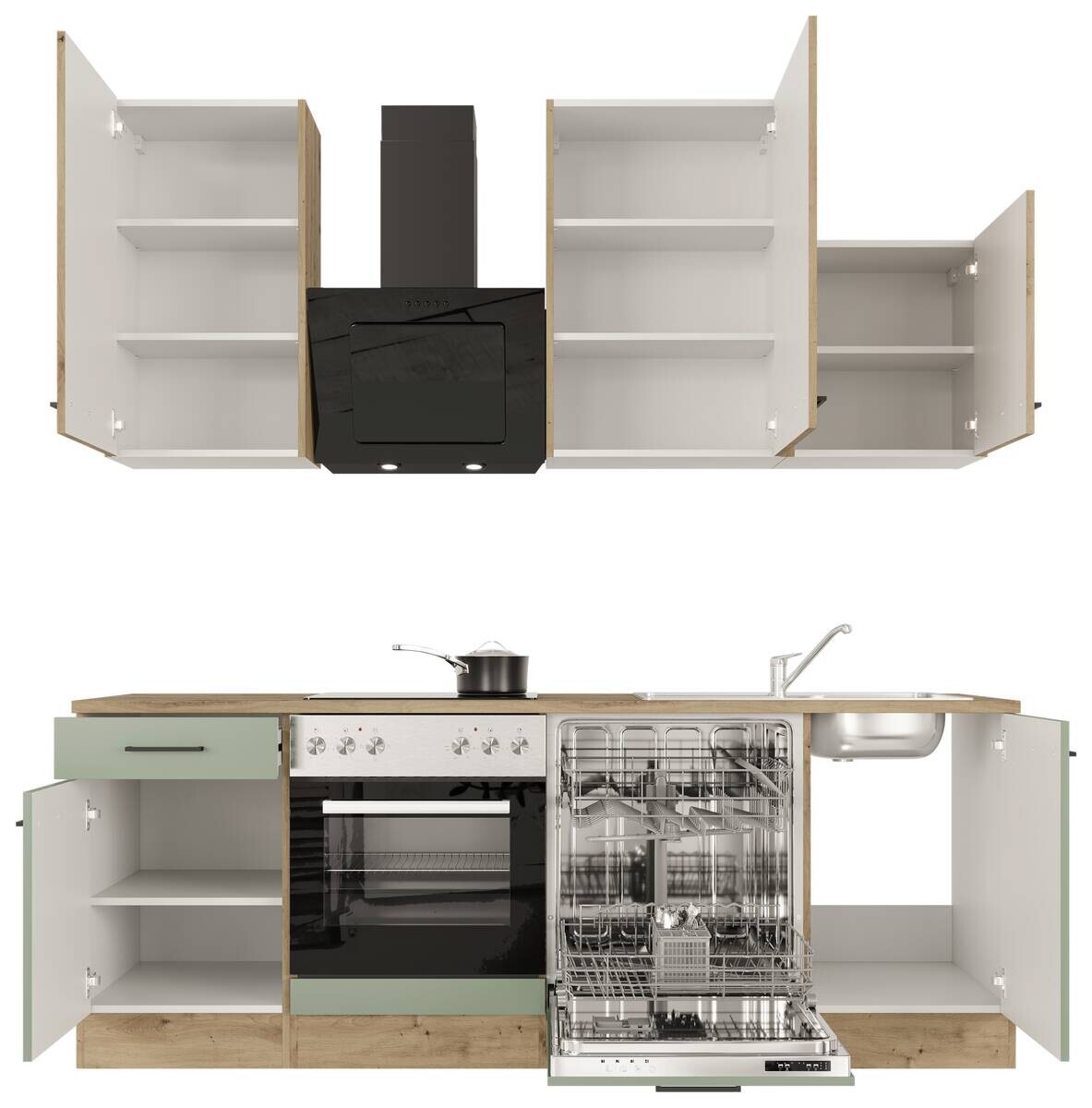 Küchenblock Cara grün matt B/H/T: ca. 220x234x60 cm