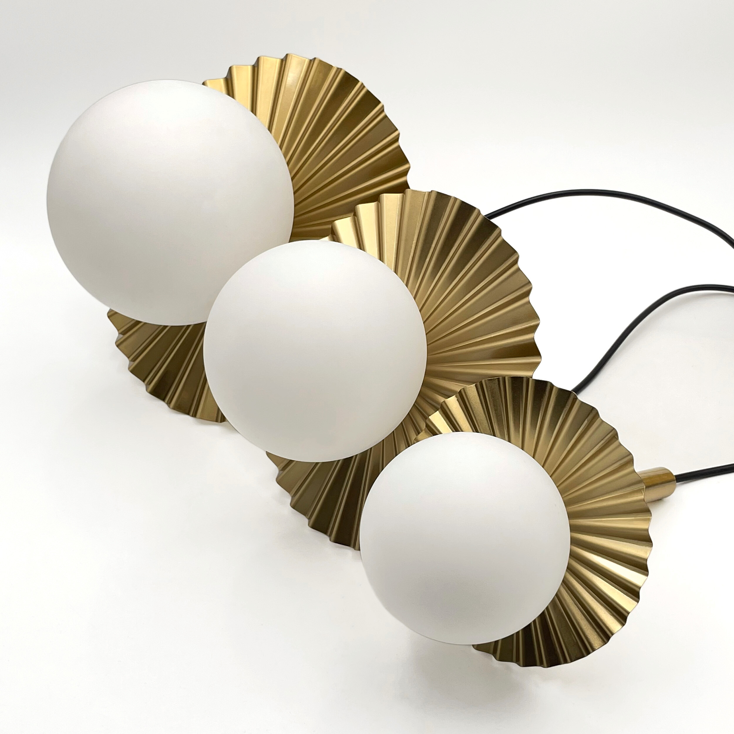 Lamkur Hängeleuchte Kupfer Stahl Glas B/H/L: ca. 120x45x45 cm G9 3 Brennstellen