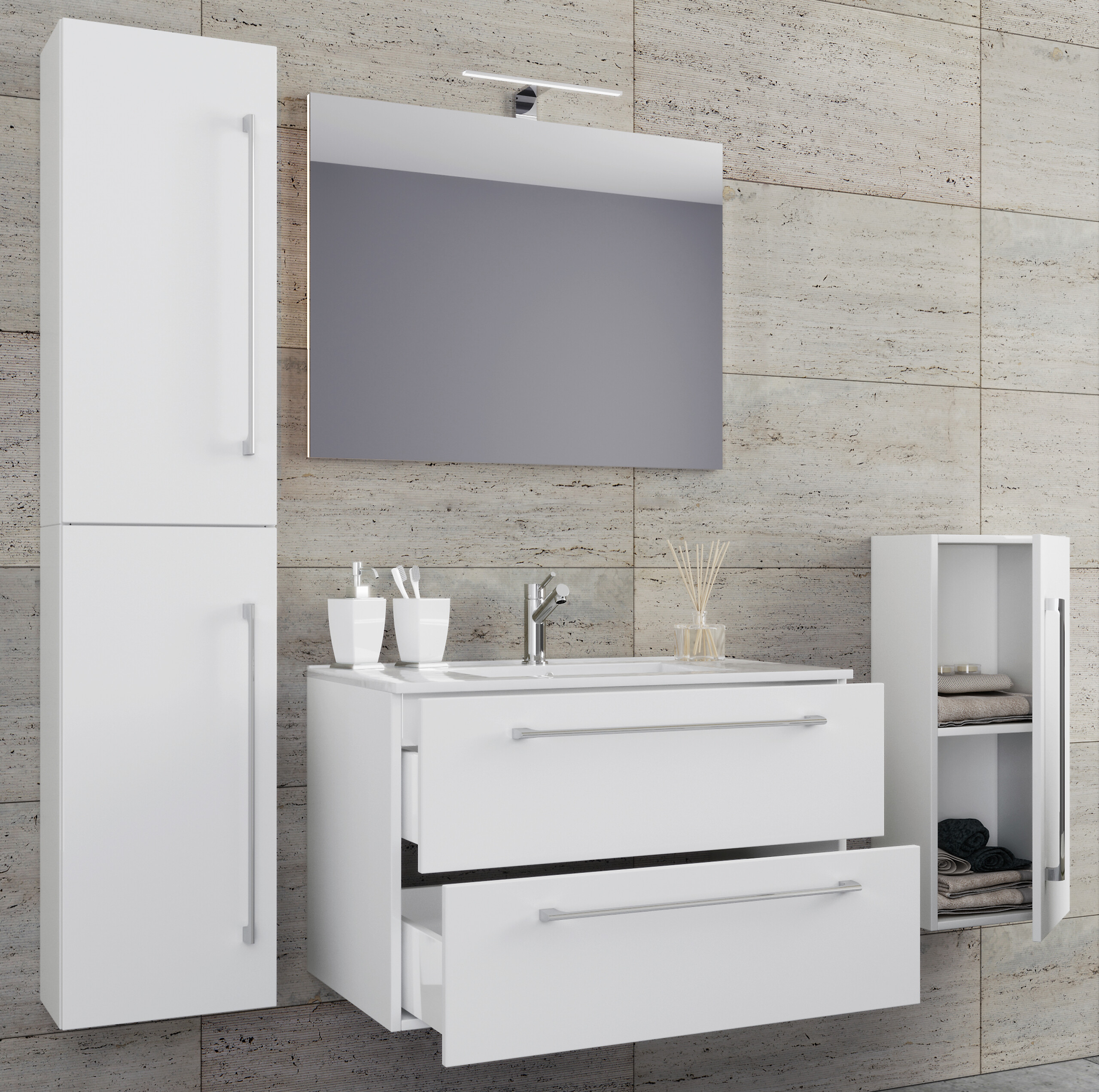 Waschplatz 5tlg-Badinos weiß B/H/T: ca. 80x50x46 cm