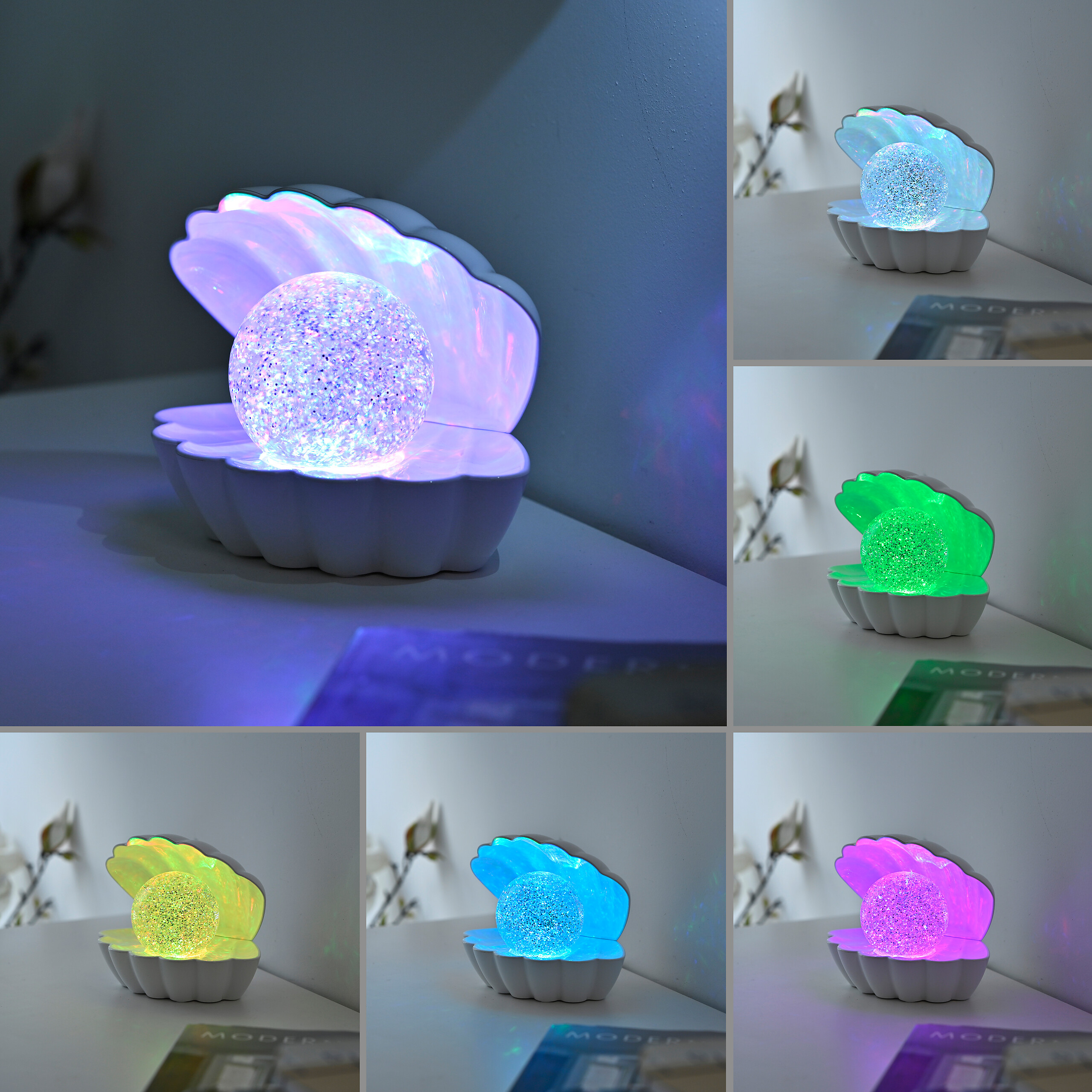 Just Light LED-Dekoleuchte Muschel weiß Kunststoff B/H/D: ca. 18x13x14,8 cm