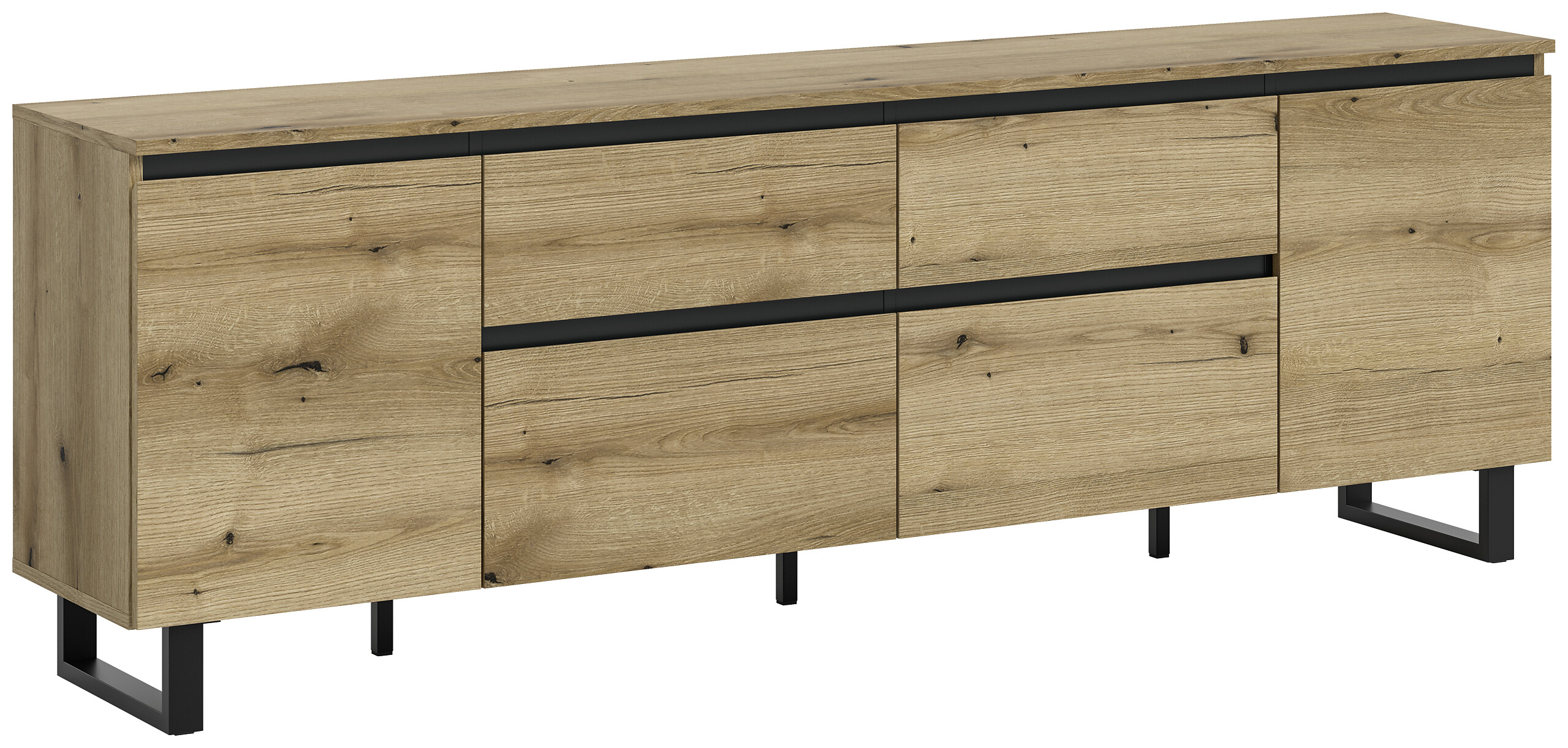 Lowboard Tomasa Evoke Oak Nachbildung schwarz B/H/T: ca. 188x65x36 cm